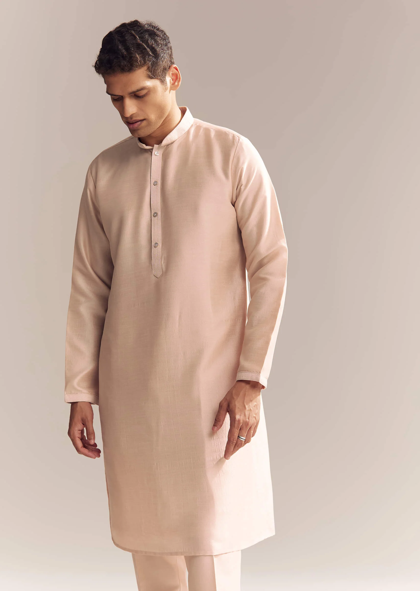 Peach Silk Kurta Jacket Set For Men With Heavy Embroidery - Image 6