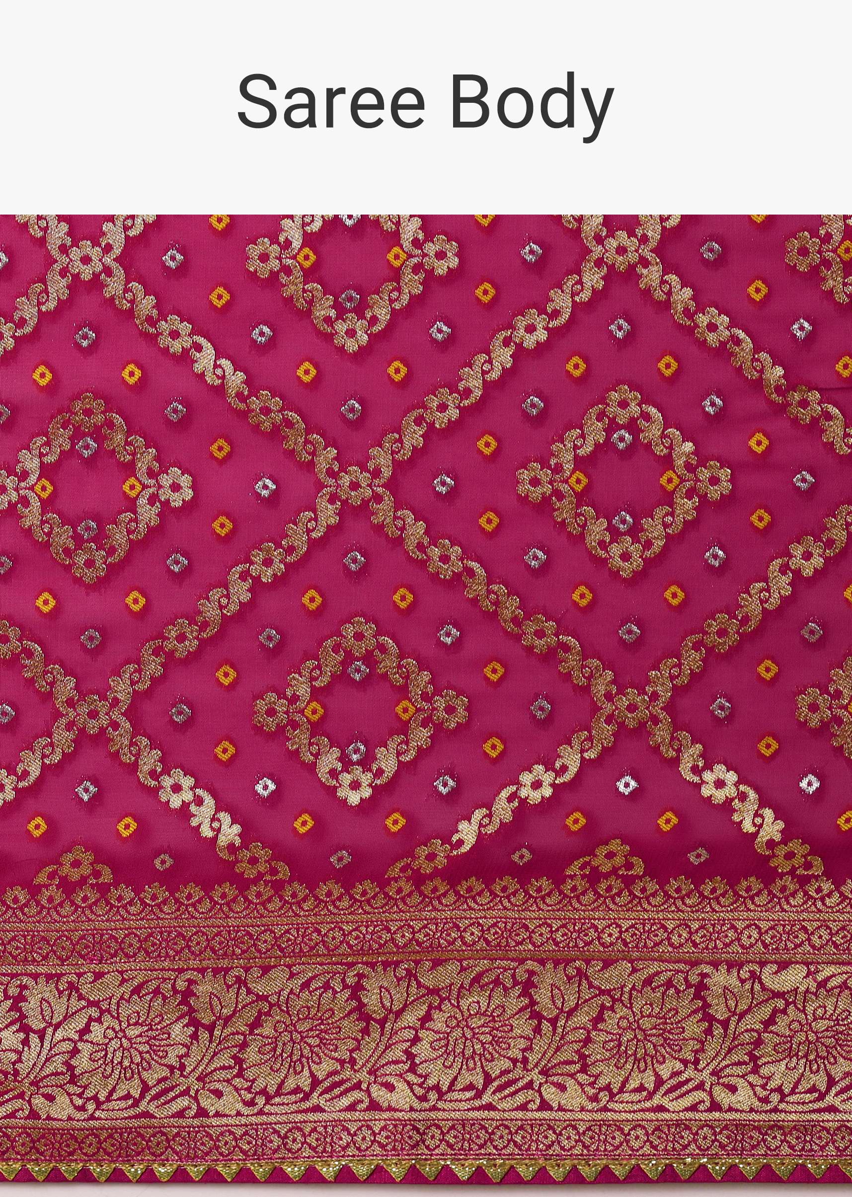 Pink Banarasi Georgette Saree With Bandhani Detail And Unstitched Blouse Piece - Image 9