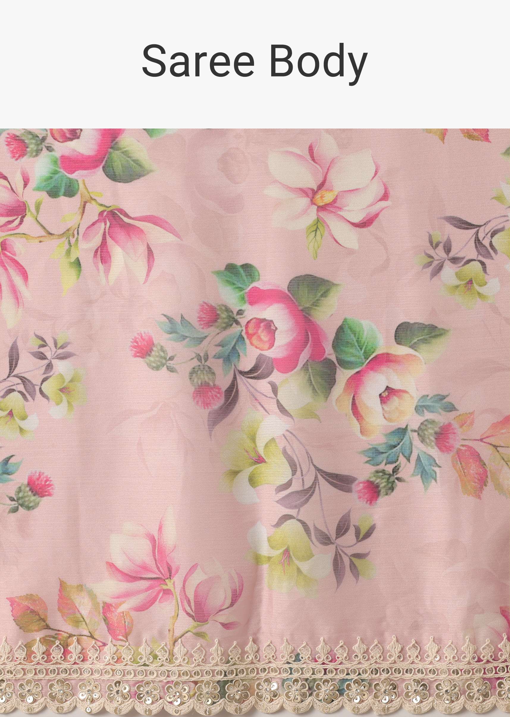 Pink Chiffon Saree With Floral Prints And Unstitched Blouse Piece - Image 9
