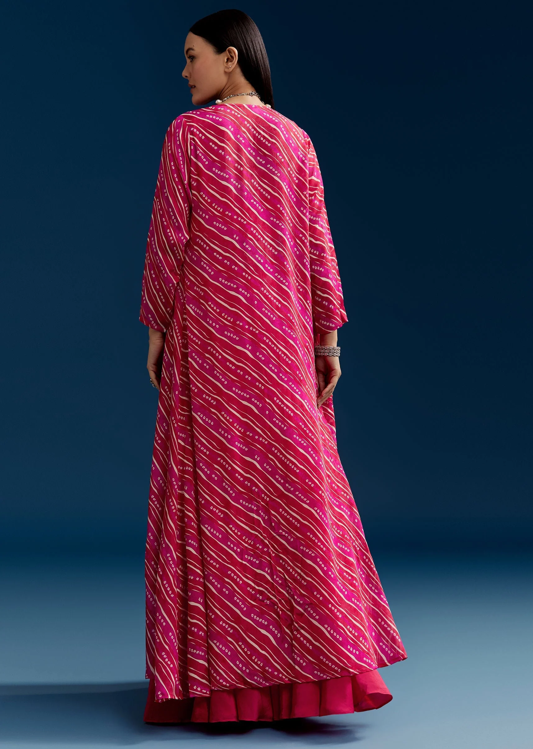 Pink Crop Top Palazzo Set With Zardosi Jacket - Image 5