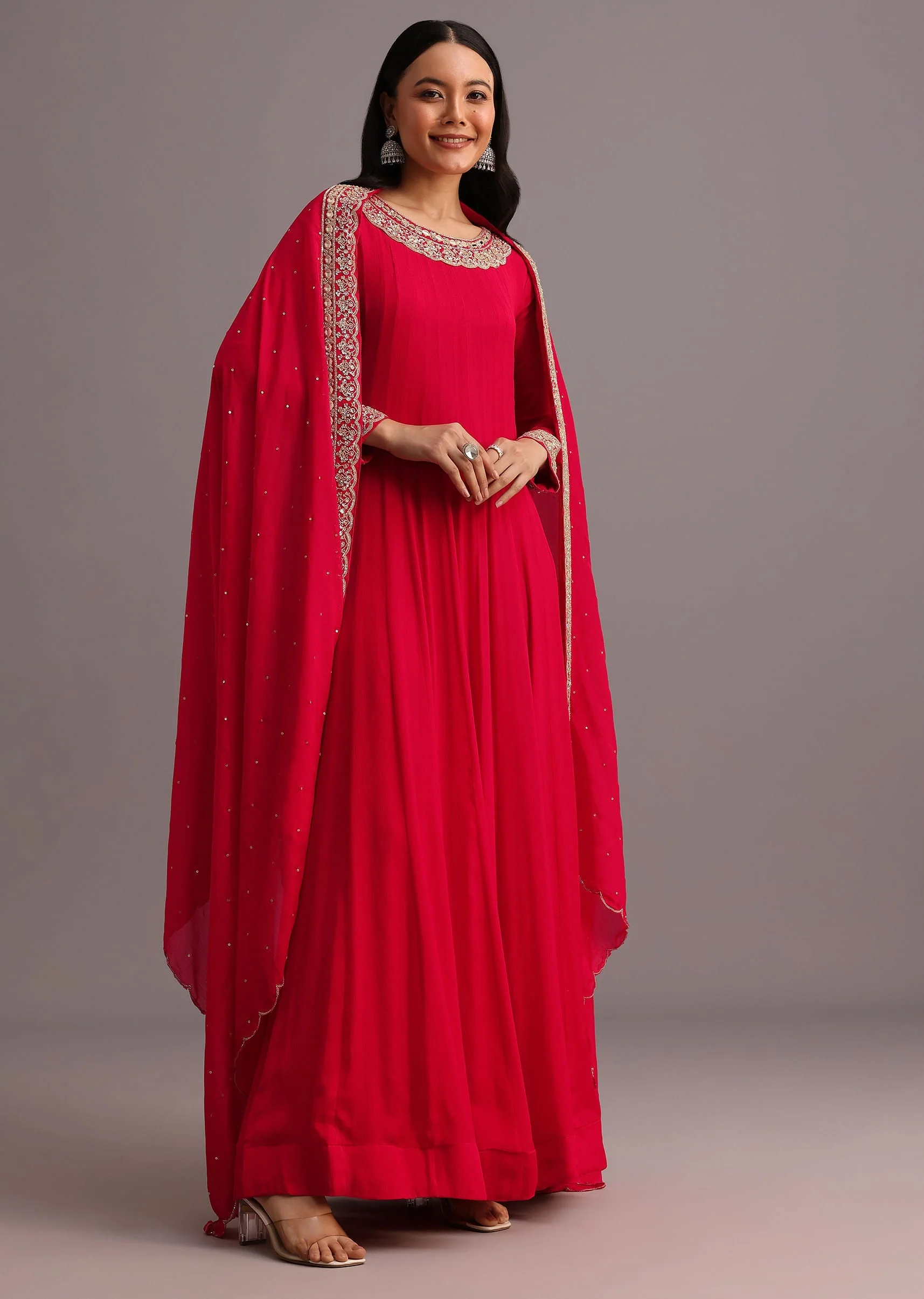 Pink Embroidered Anarkali Suit With Dupatta - Image 3