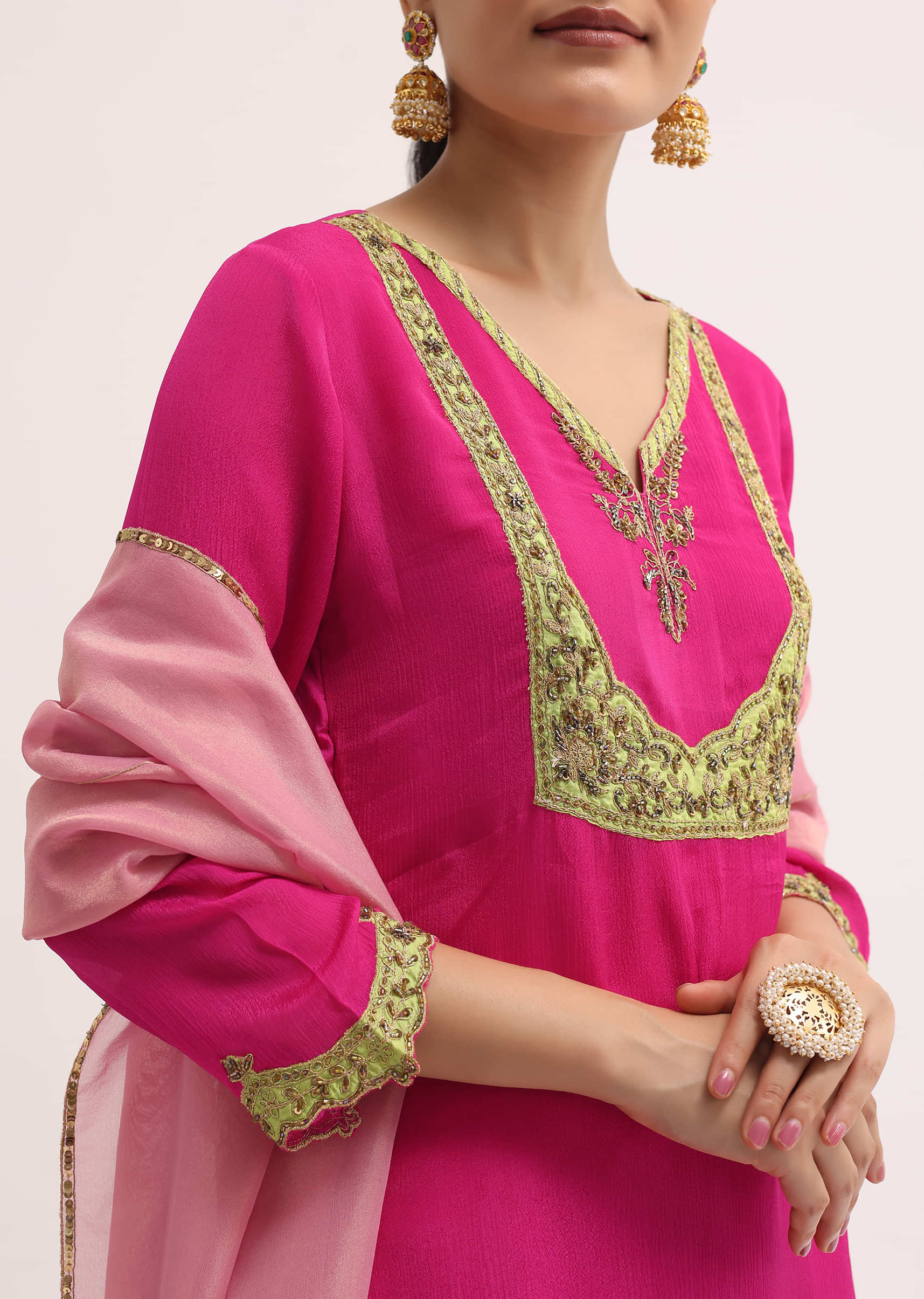 Pink Embroidered Chiffon Kurta Sharara Set - Image 2