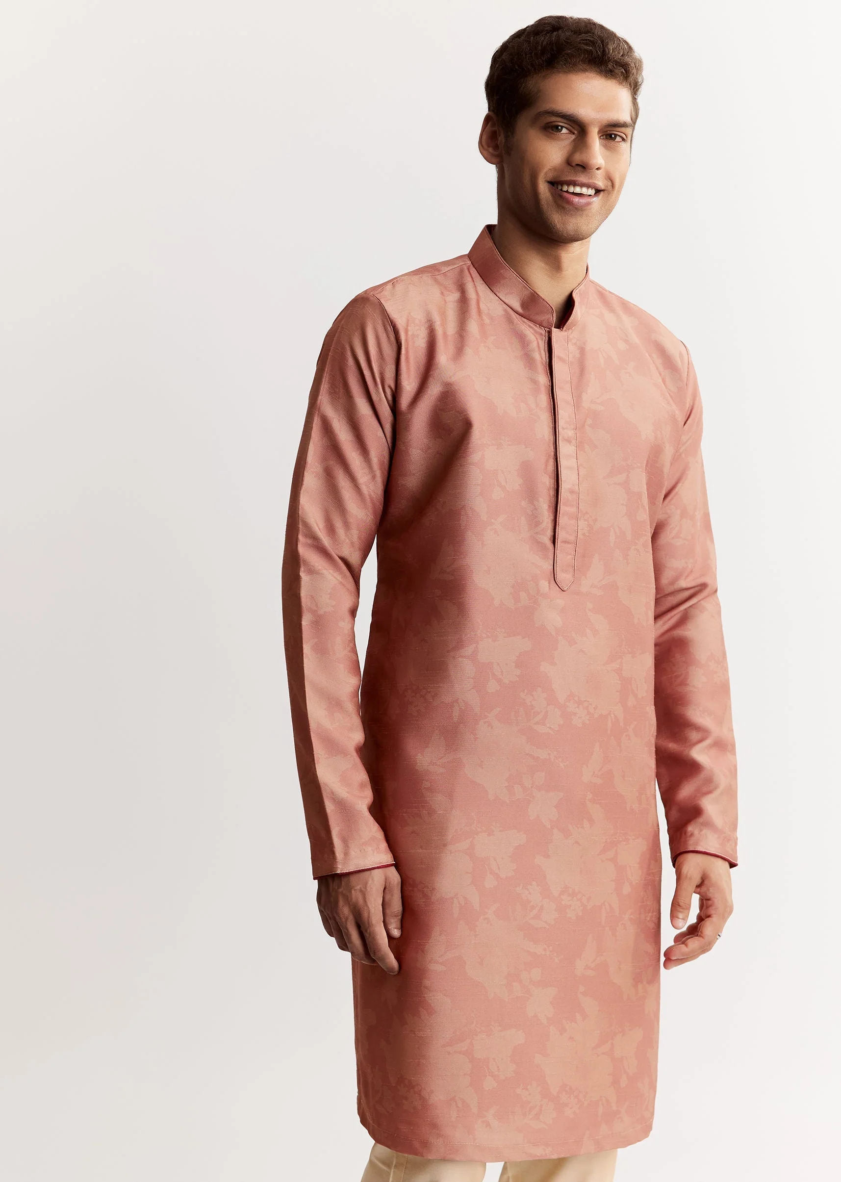 Pink Linen Floral Printed Jacket Kurta Set With Sequins - Image 6