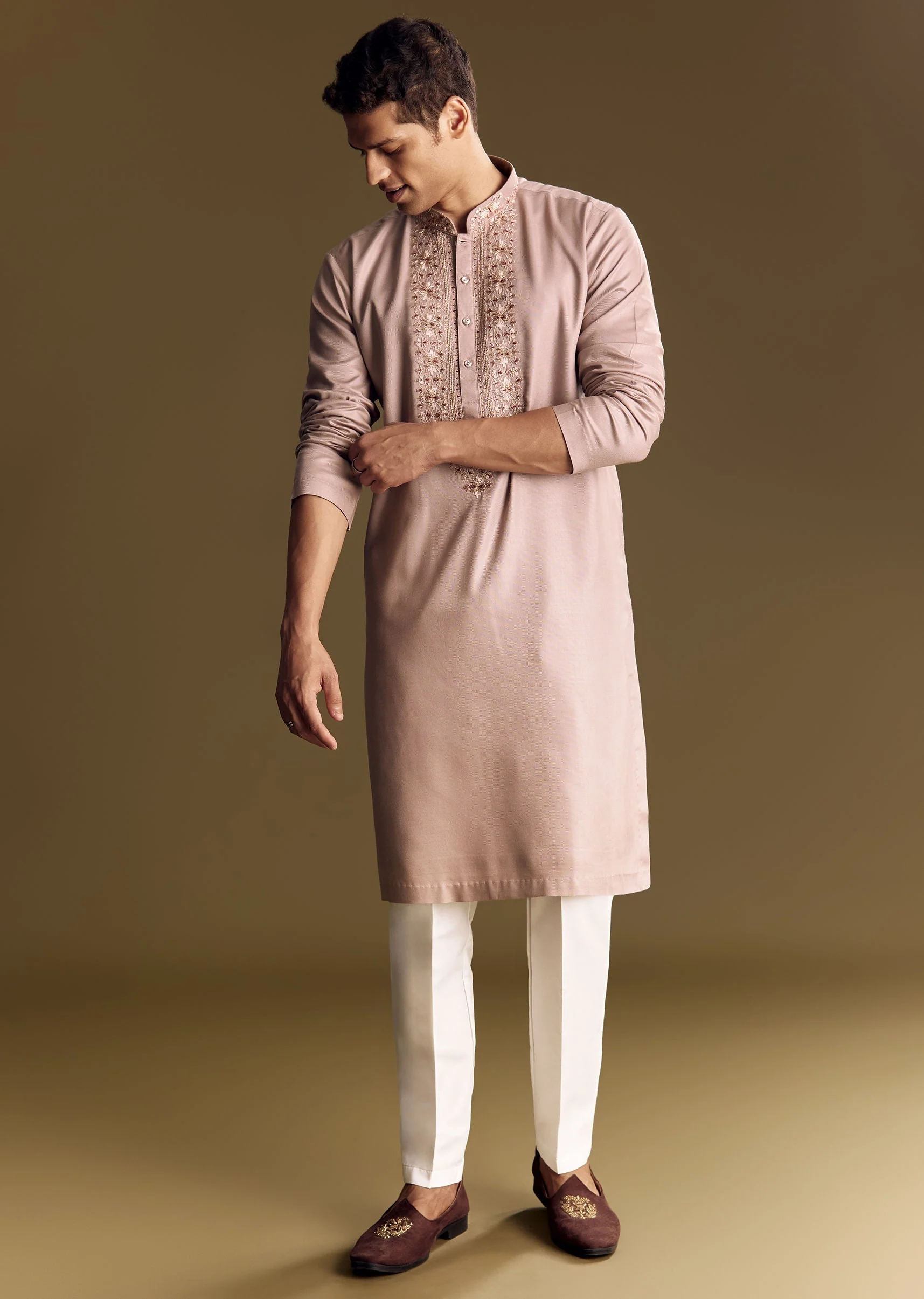 Pink Modal Kurta Set With Thread Work - Image 2