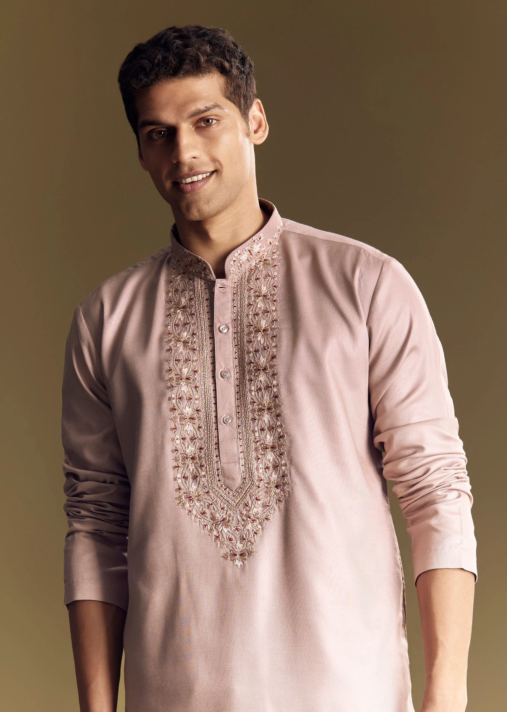 Pink Modal Kurta Set With Thread Work - Image 3