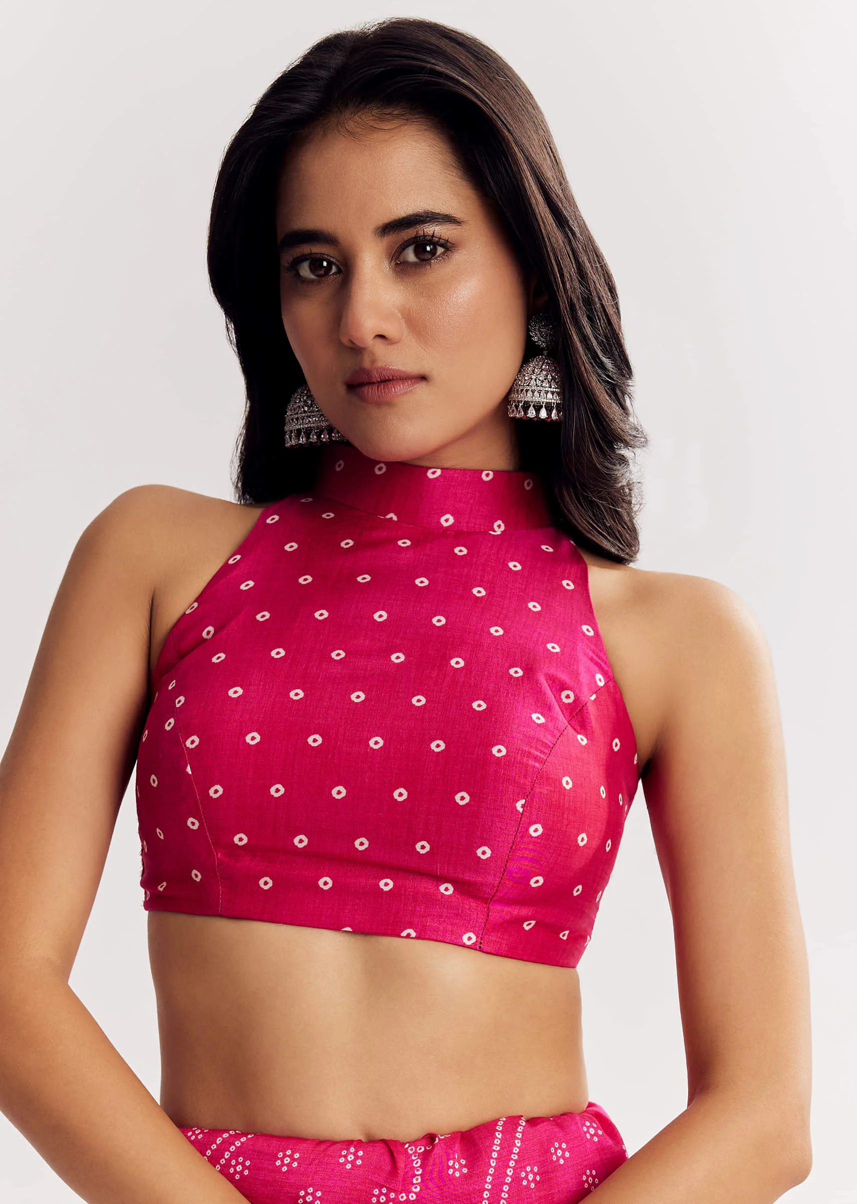Pink Muslin Bandhani Printed Saree With Zari And Mirror Embroidery - Image 7