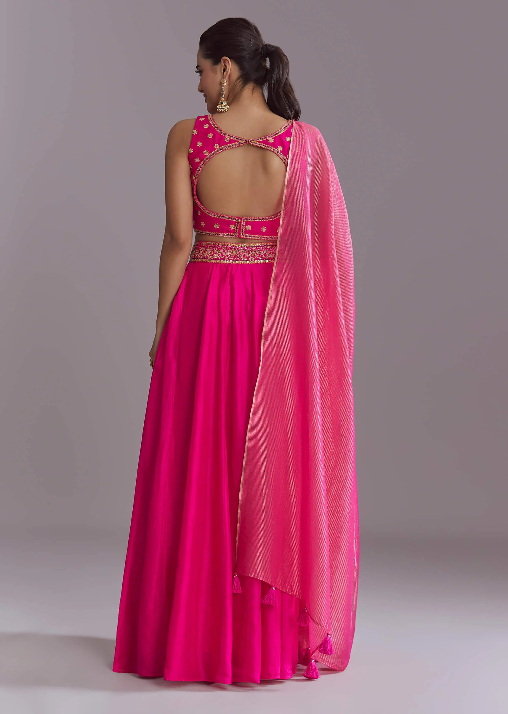 Pink Silk Festive Lehenga With Zari Embroidery - Image 5
