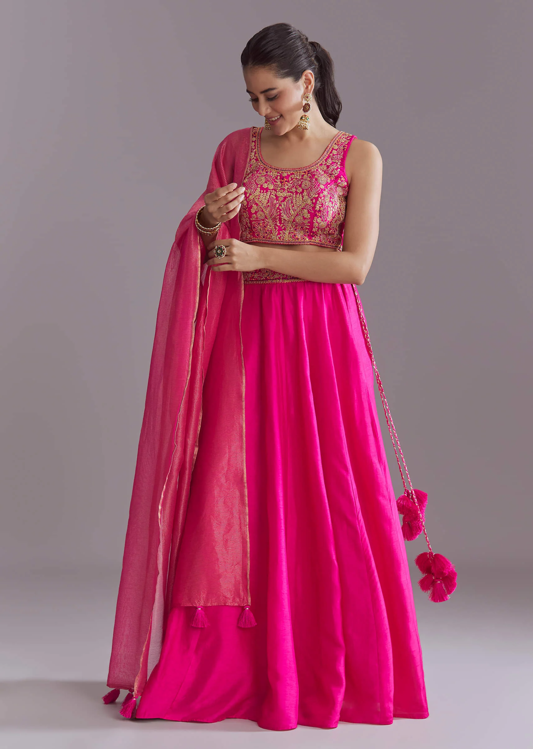 Pink Silk Festive Lehenga With Zari Embroidery - Image 6