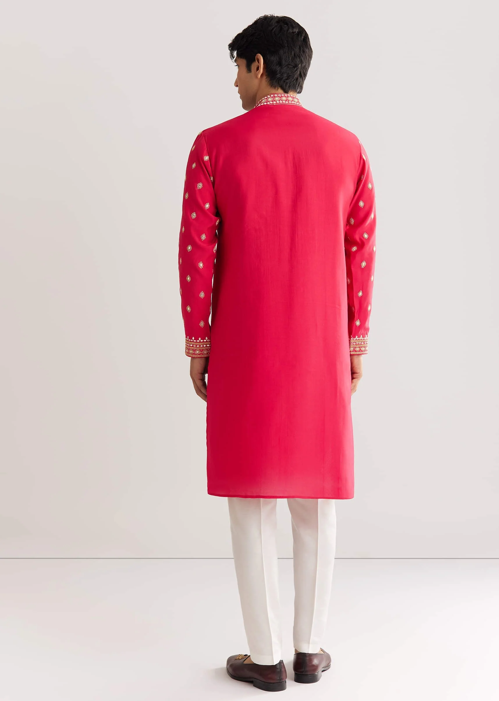 Pink Silk Yoke Embroidered Kurta Set With Gotta And Resham Work - Image 5