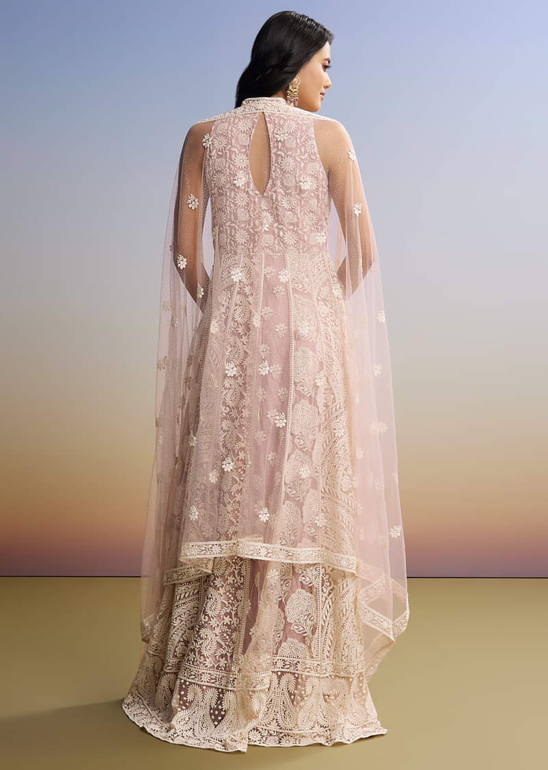 Pink Threadwork Anarkali With Dupatta - Image 5