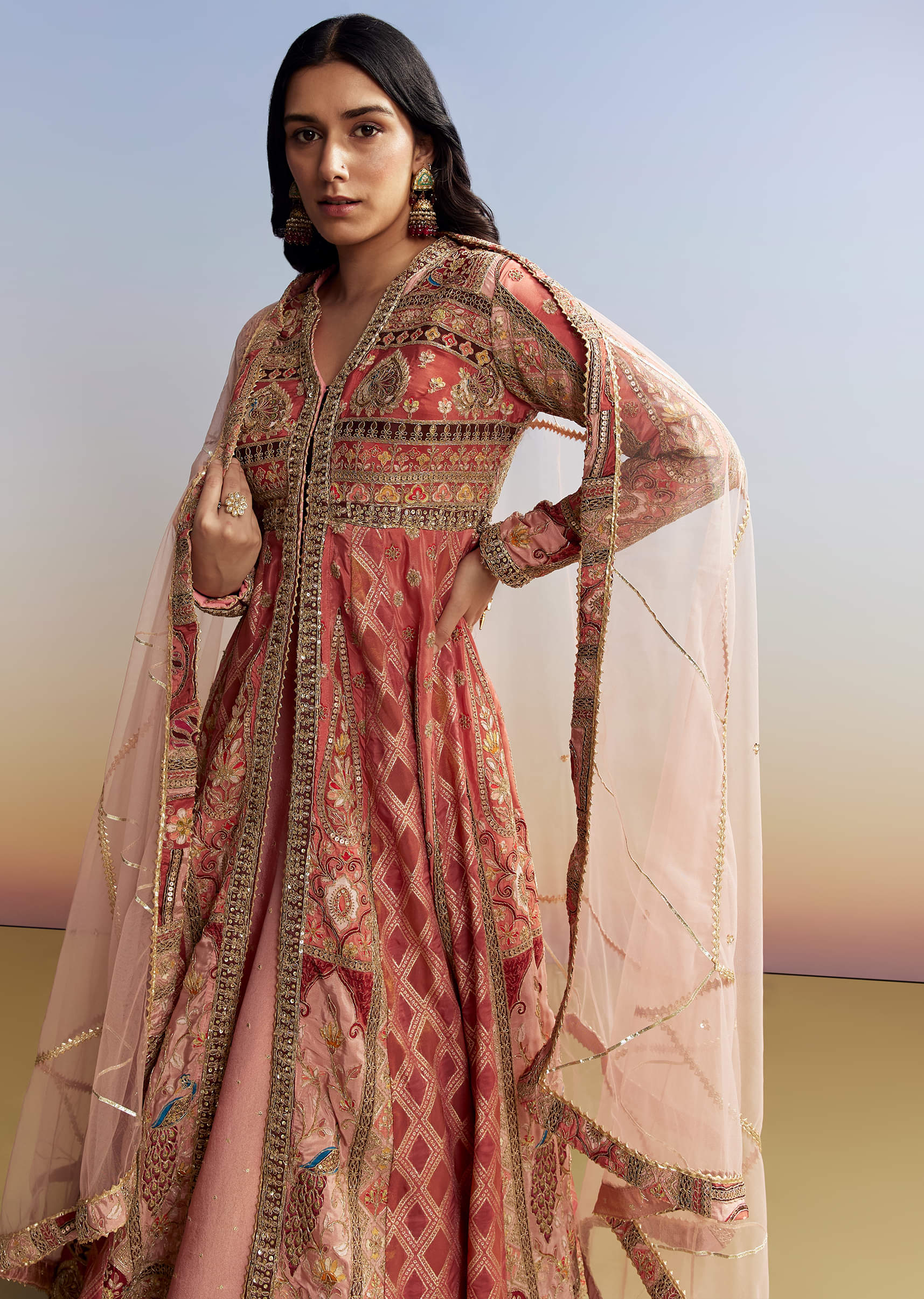 Pink Tissue Kurta Lehenga Set - Image 5