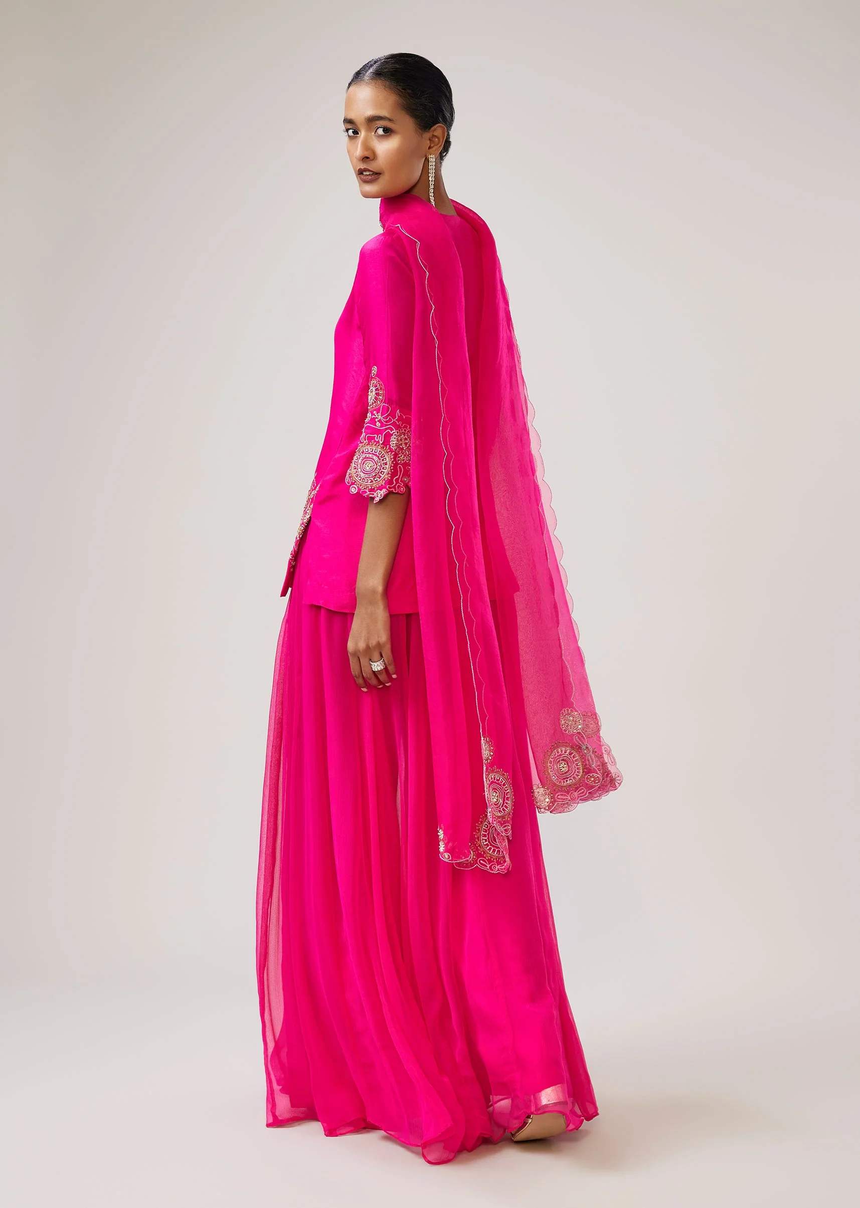 Pink Zari Sequin Resham Palazzo Suit With Dupatta - Image 5