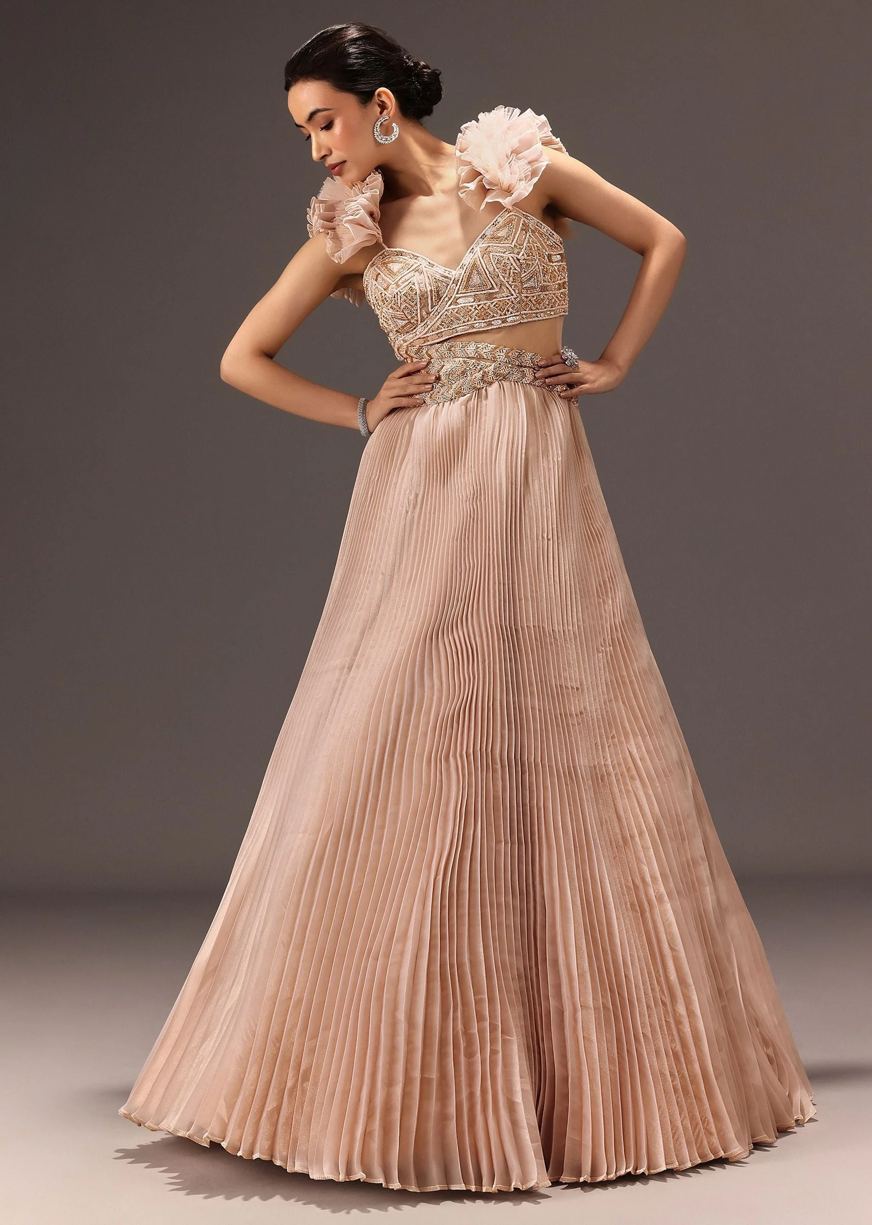 Powder Pink Ruffle Gown In Organza - Image 3