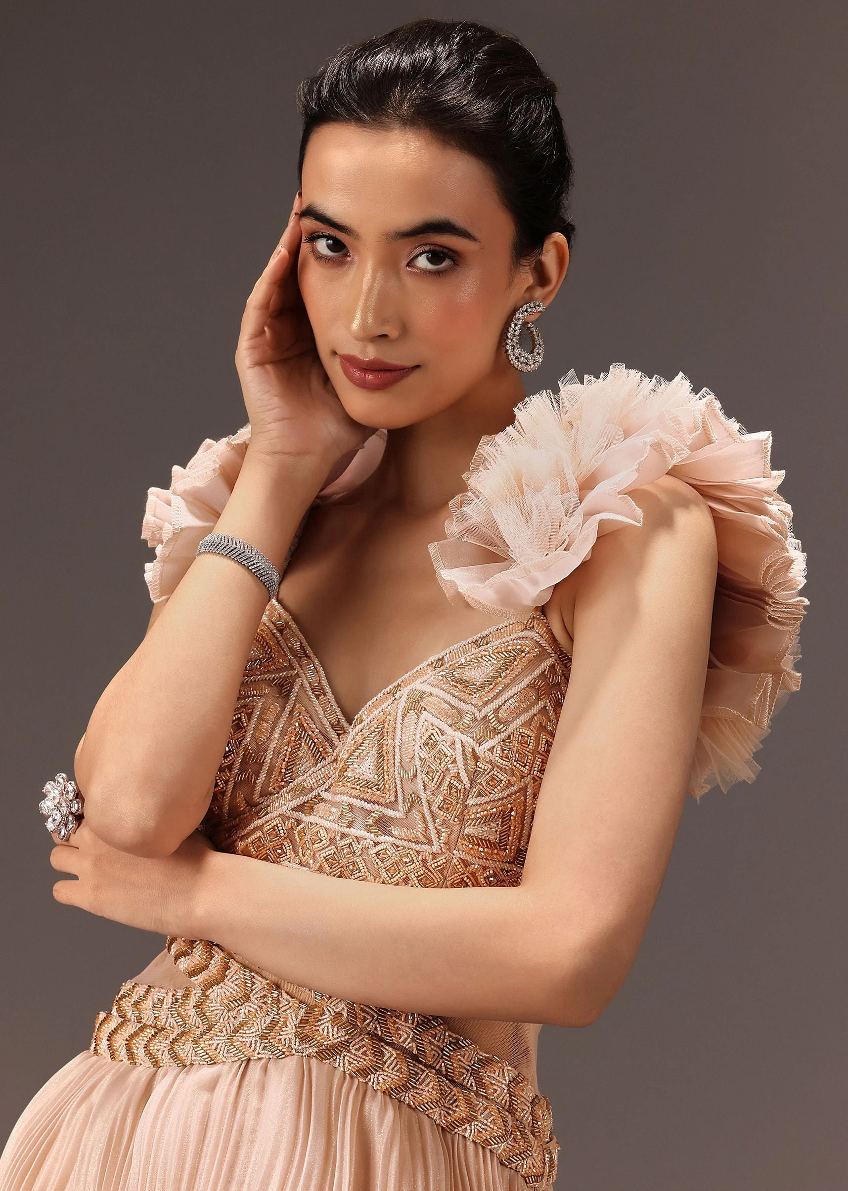Powder Pink Ruffle Gown In Organza - Image 4