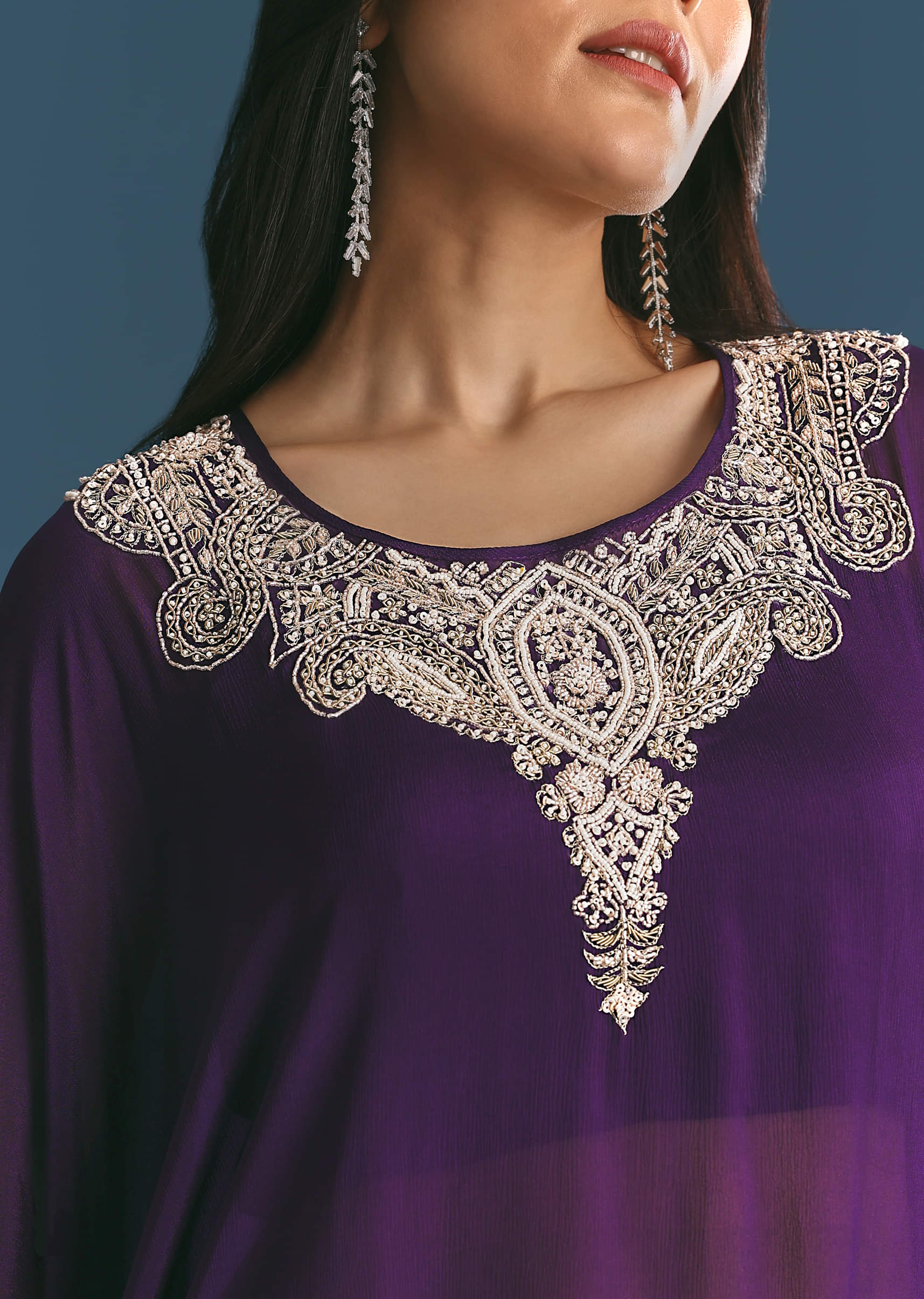 Purple Chinon Embroidered Cape Suit - Image 2