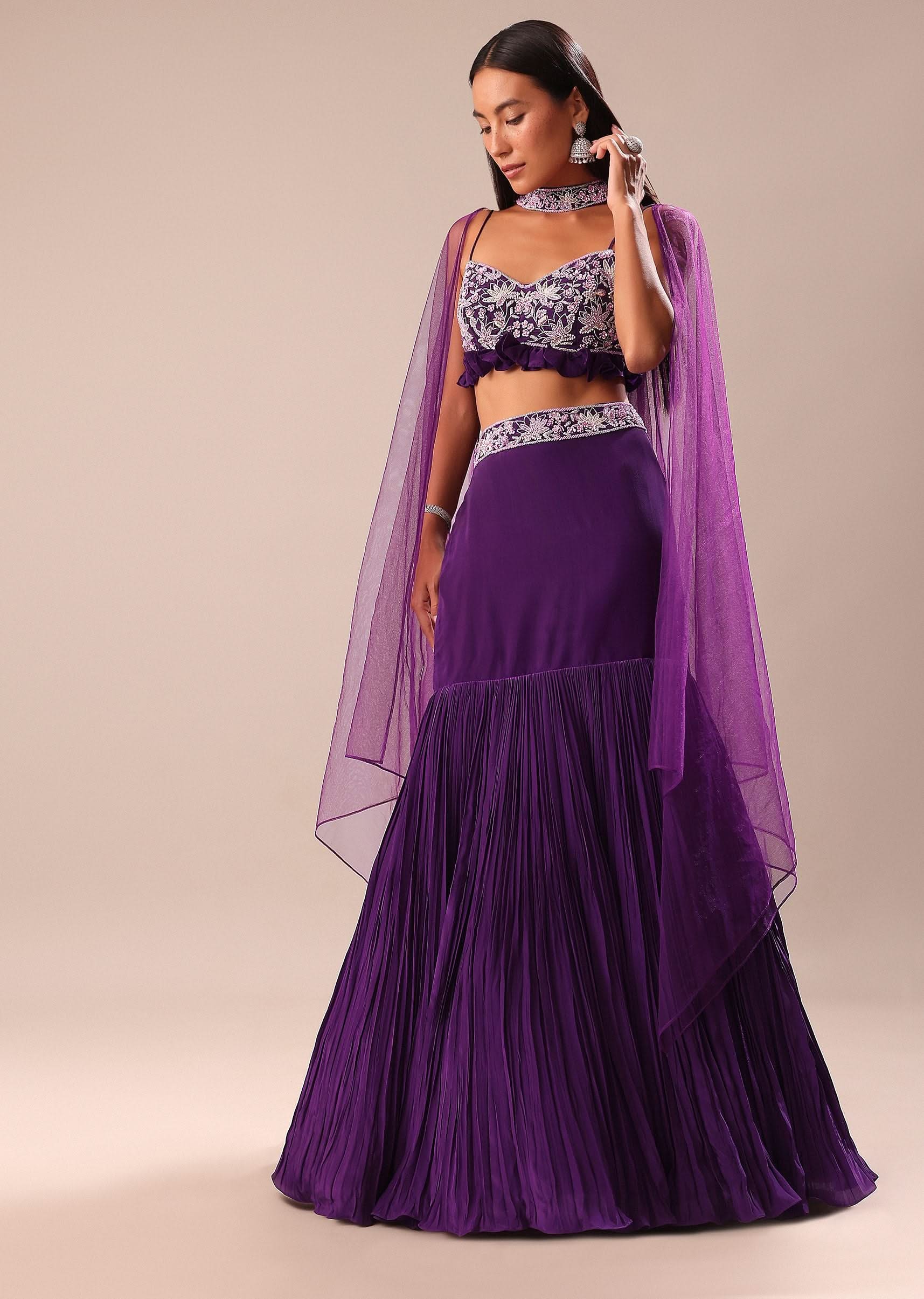 Purple Fishcut Skirt With Embroidered Blouse And Dupatta - Image 4