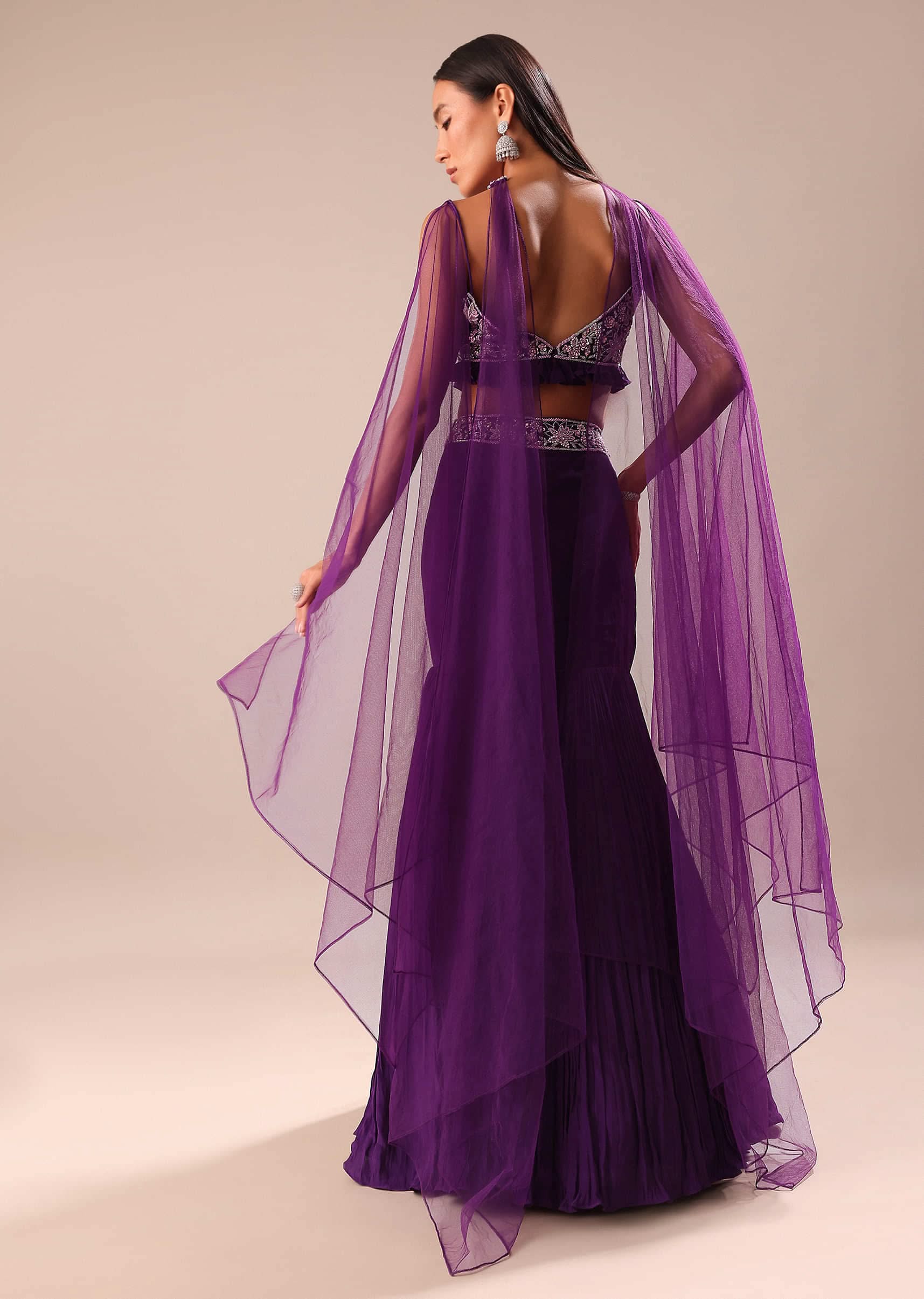 Purple Fishcut Skirt With Embroidered Blouse And Dupatta - Image 5