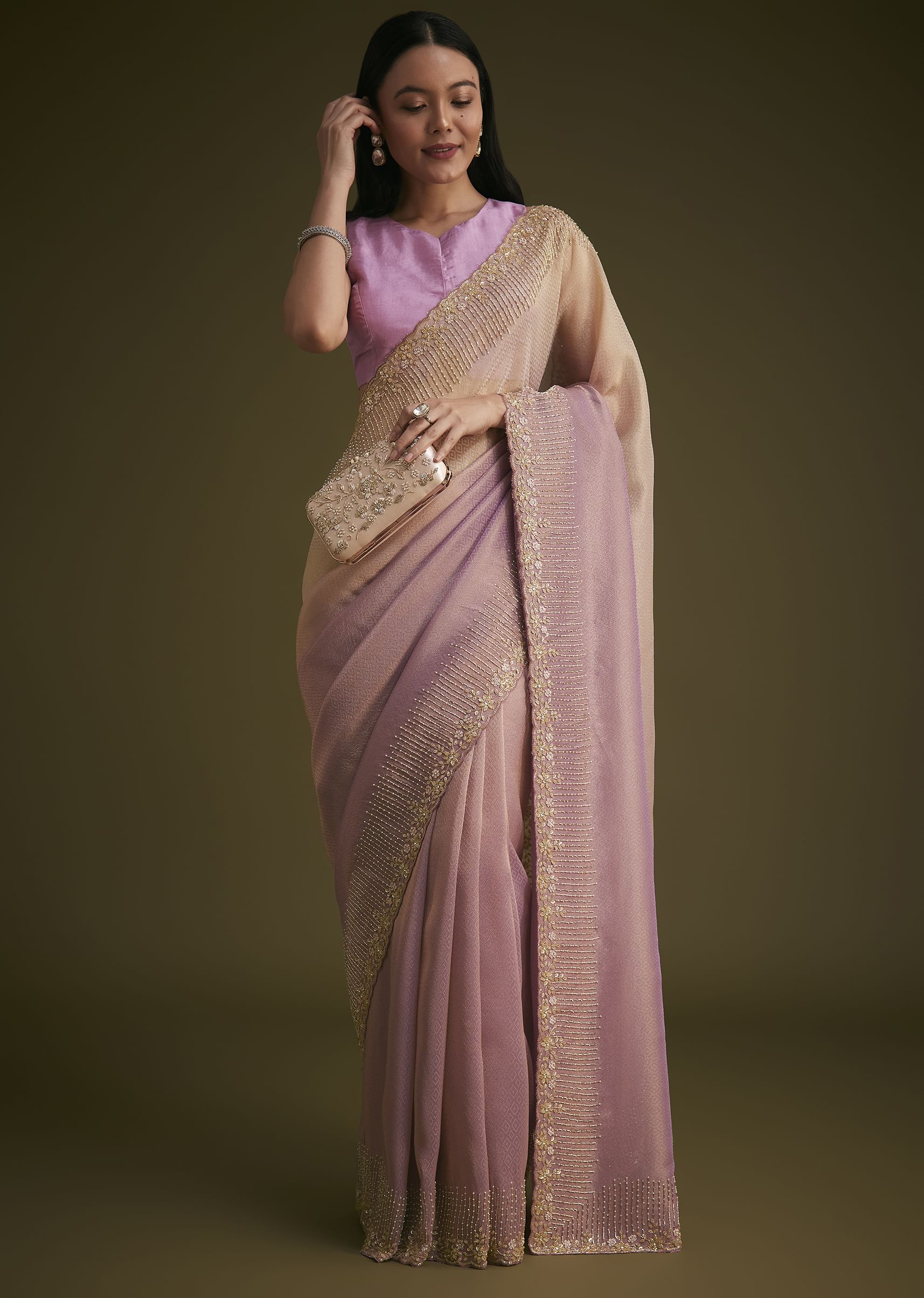 Purple Ombre Jacquard Saree - Image 5