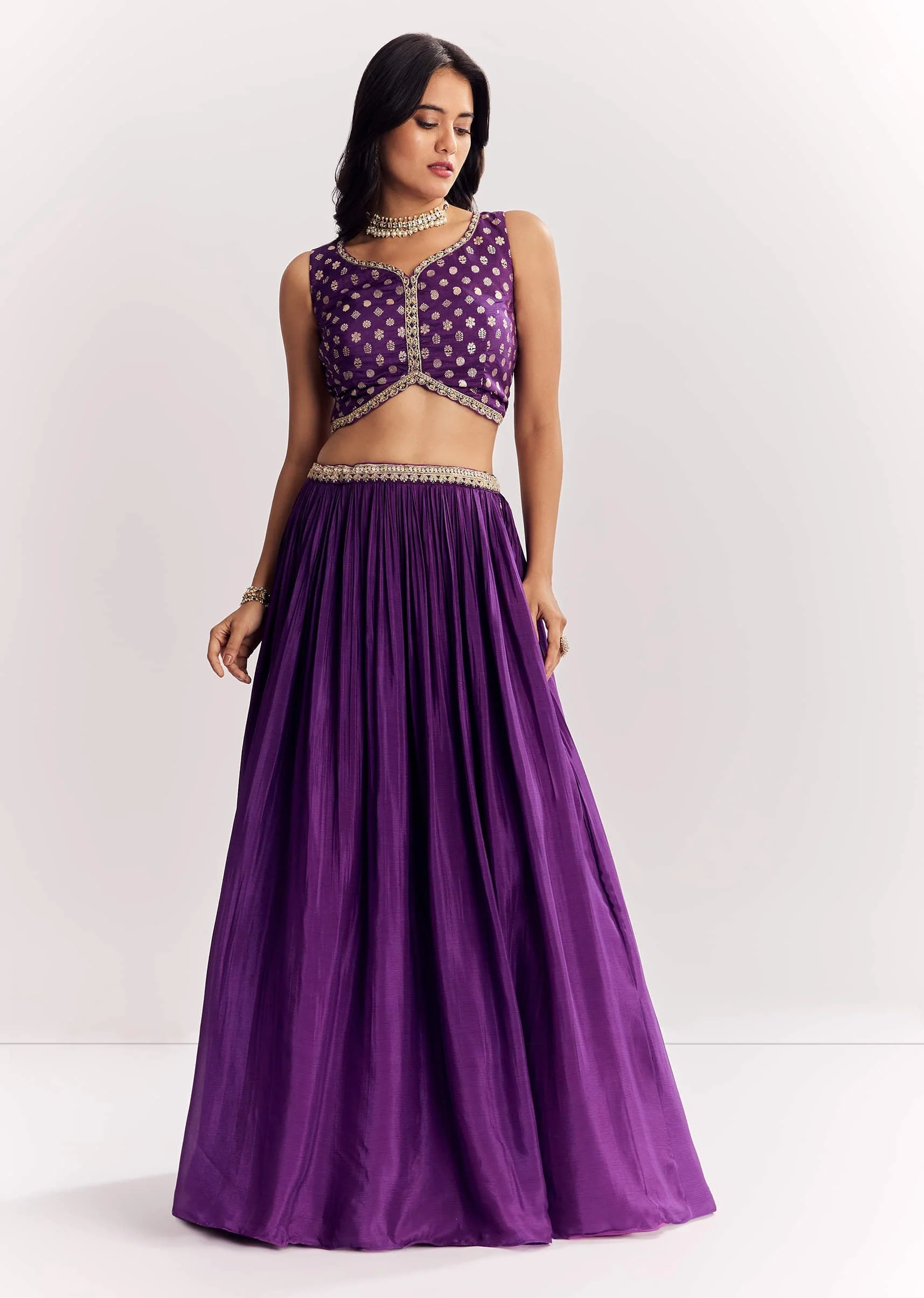 Purple Weave Silk Indowestern Set With Bandhani Print Zari Work Jacket - Image 6
