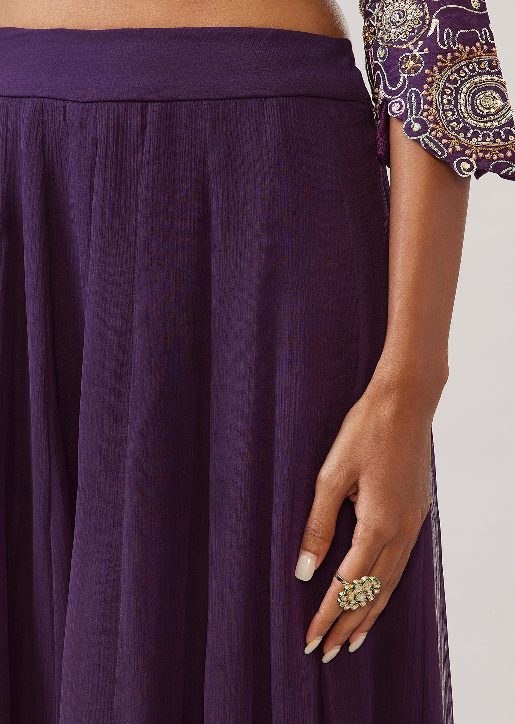 Purple Zari Resham Palazzo Set In Silk With Dupatta - Image 6