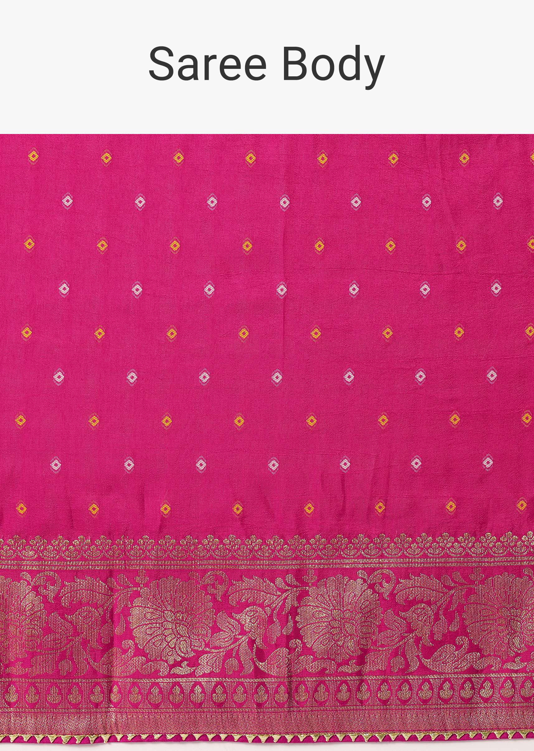 Rani Pink Banarasi Saree With Bandhani Buttis And Unstitched Blouse Piece - Image 10