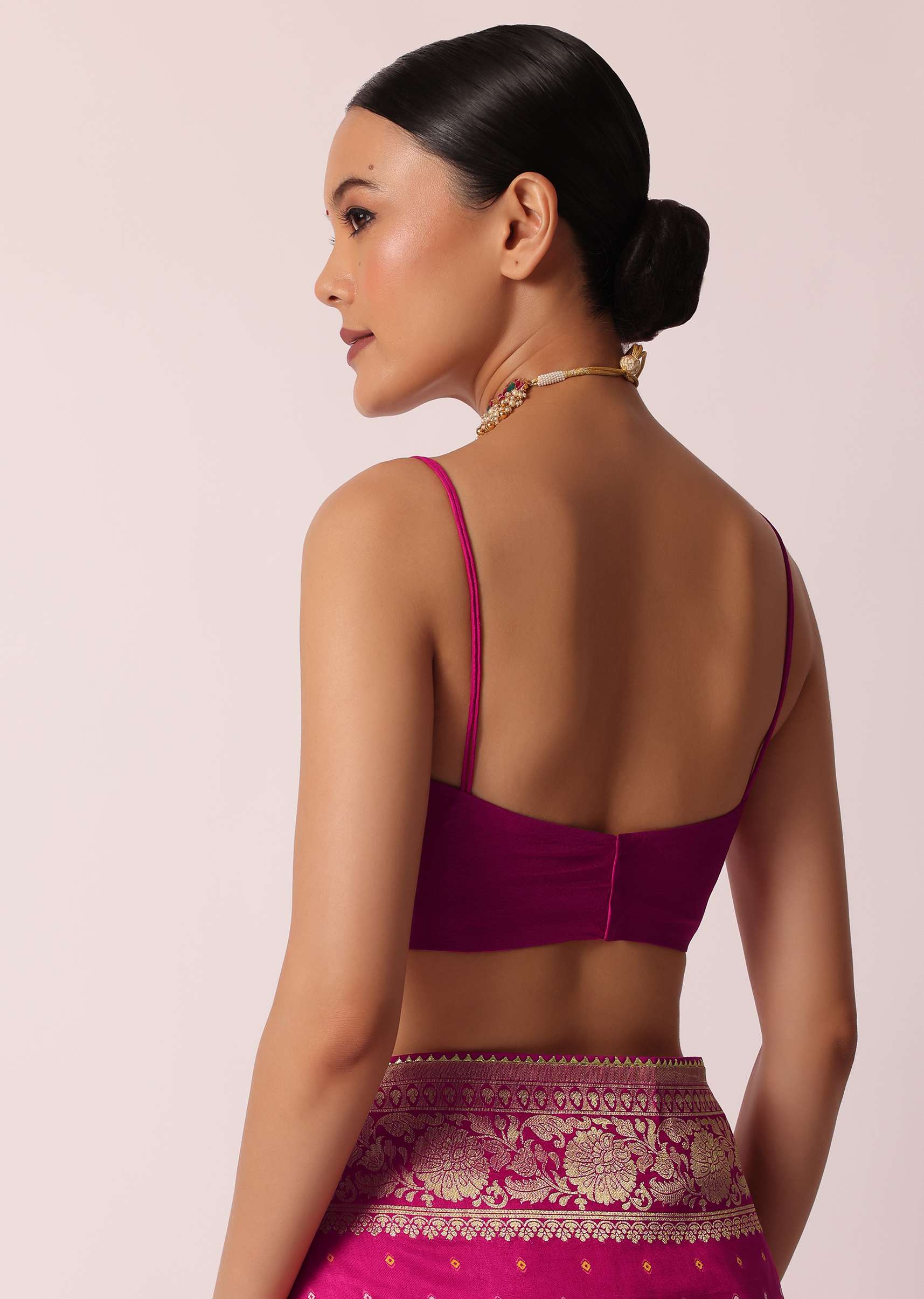 Rani Pink Banarasi Saree With Bandhani Buttis And Unstitched Blouse Piece - Image 8