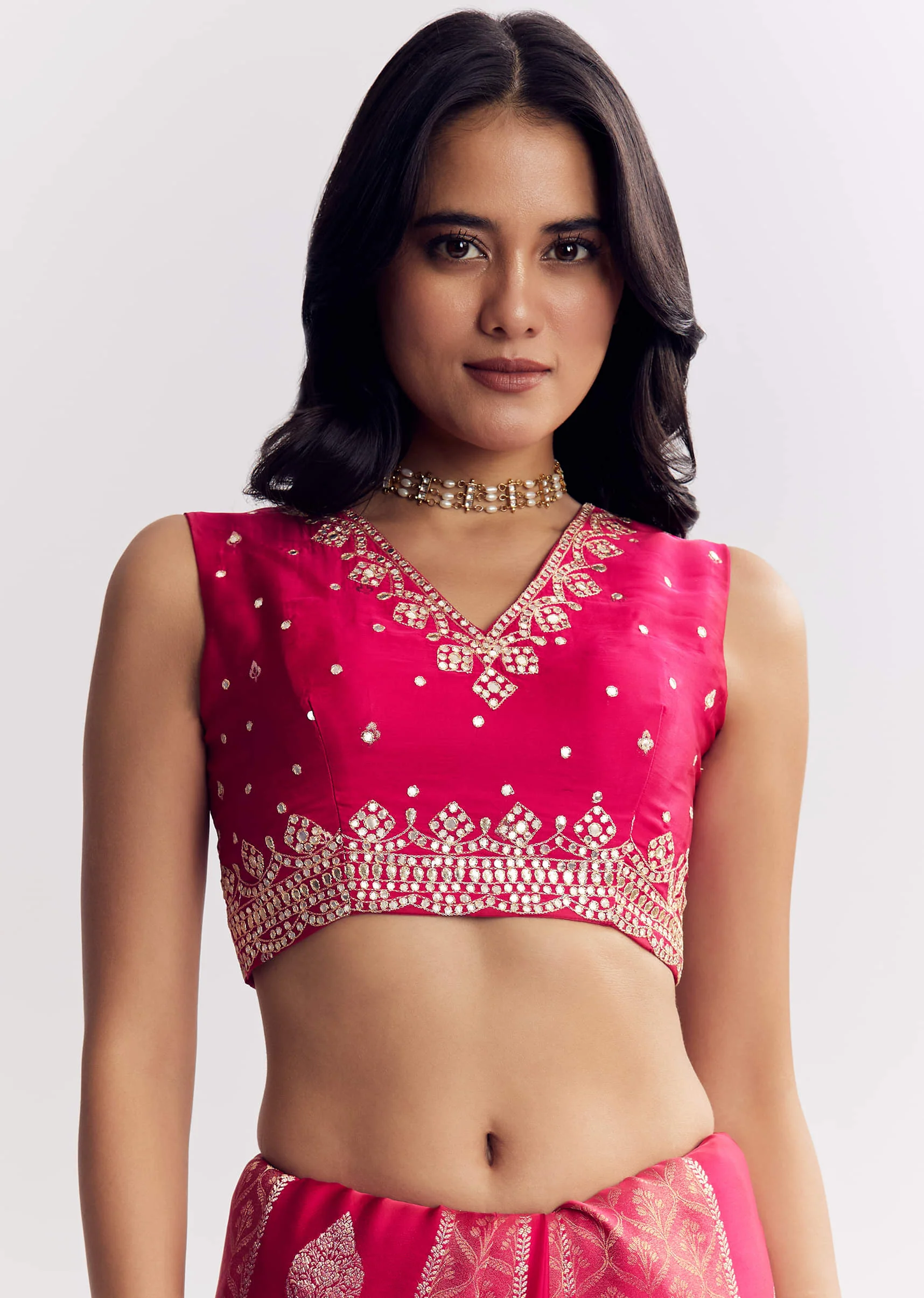 Rani Pink Dola Silk Saree With Gota Patti Woven Motif - Image 7