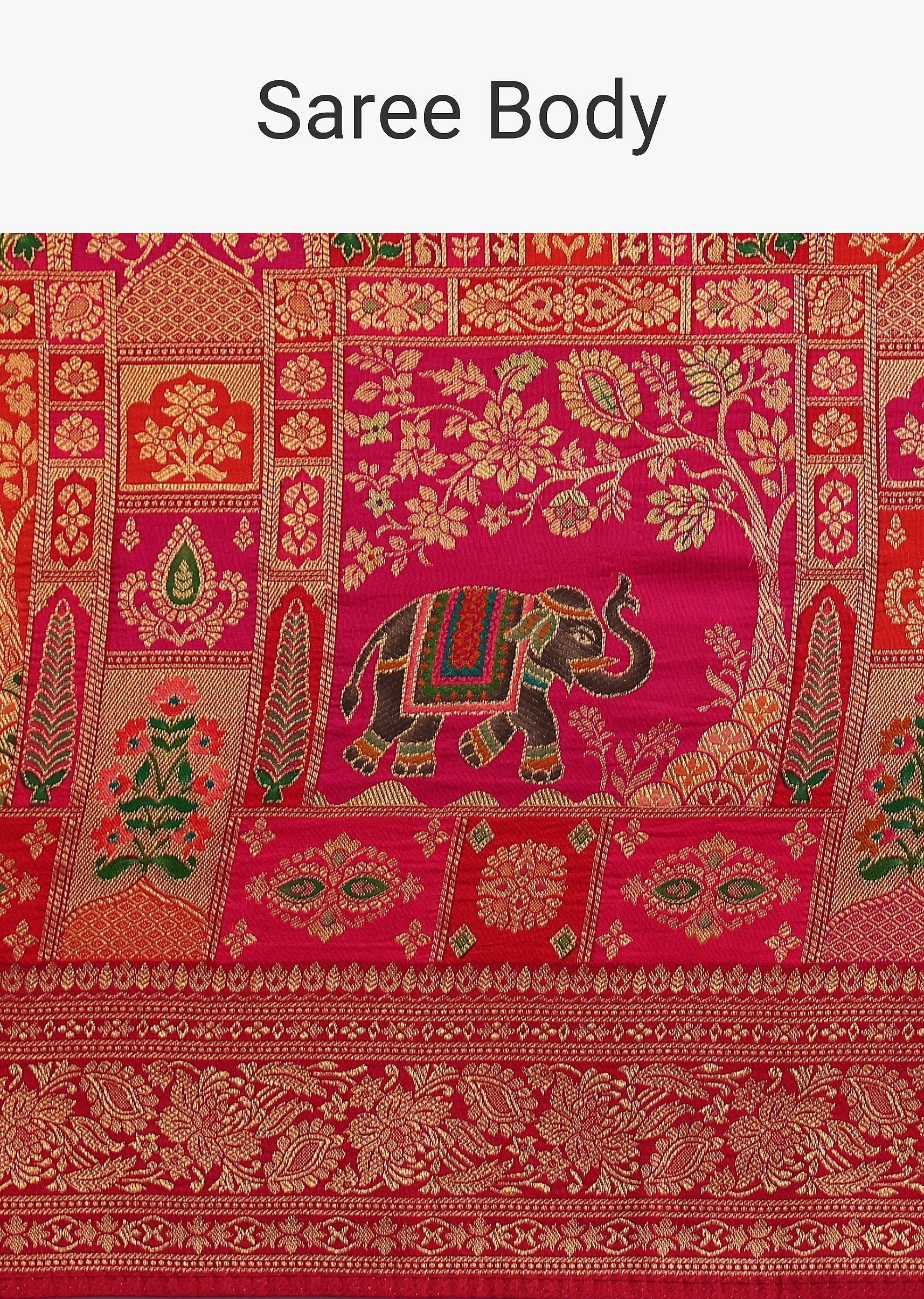 Red Banarasi Bandhani Satin Saree With Traditional Brocade Motifs On Border - Image 9
