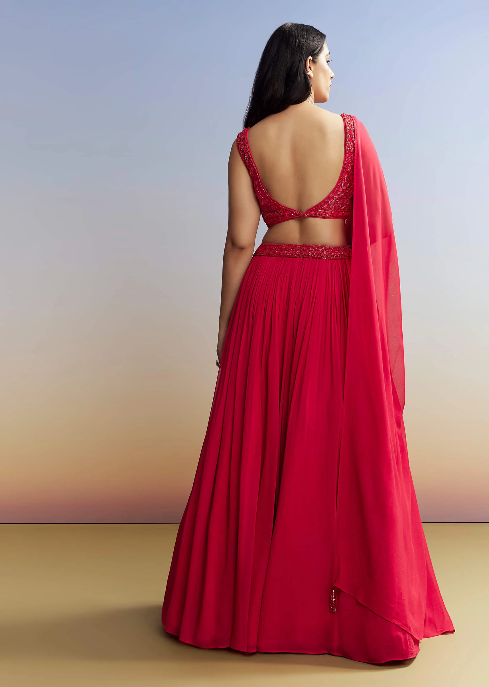 Red Georgette Lehenga with Cut Dana Choli - Image 4