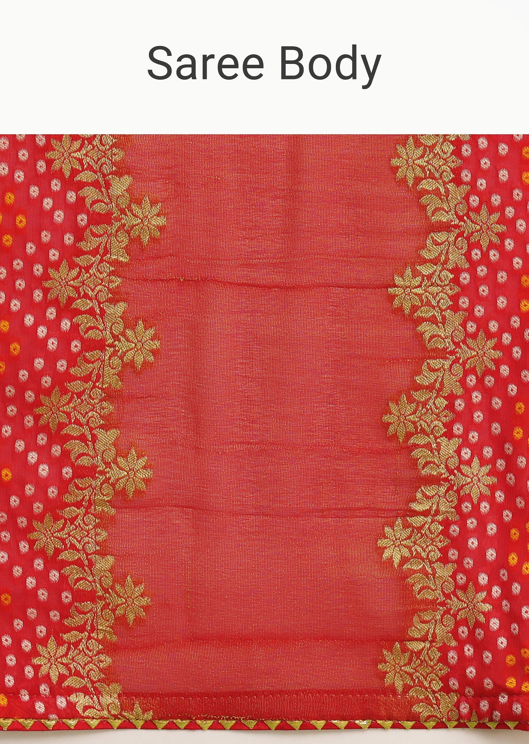 Red Khaddi Georgette Saree With Gotta Patti Border And Unstitched Blouse - Image 9