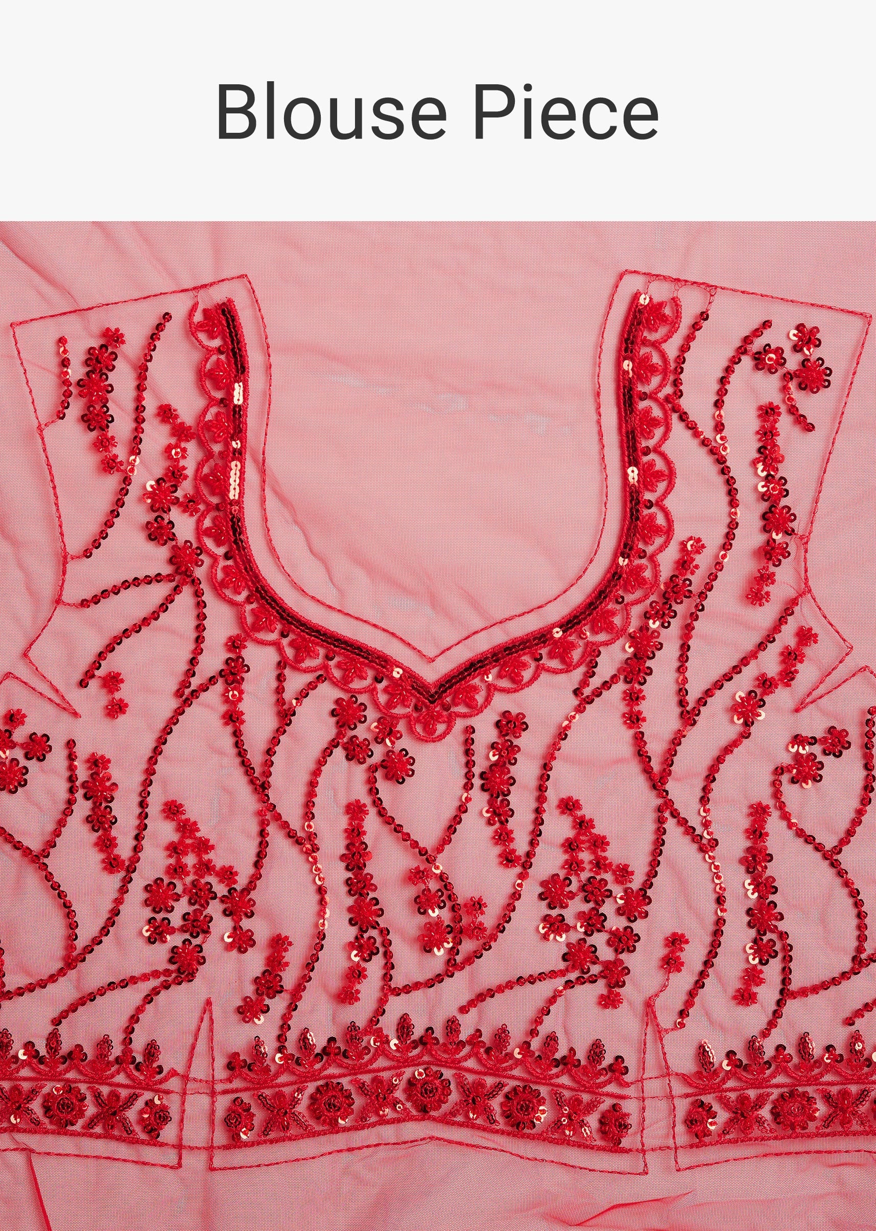 Red Net Saree With Sequins And Stone Detailing - Image 10