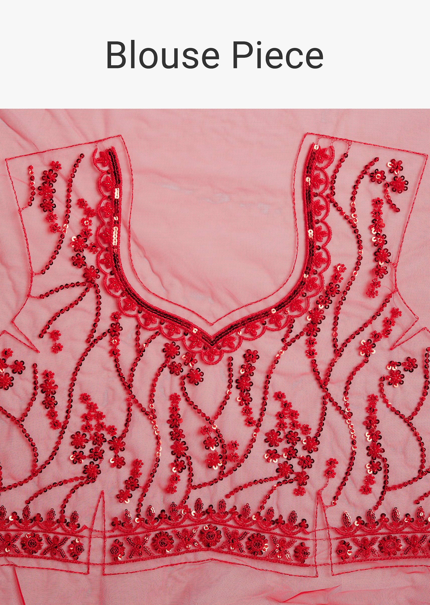 Red Net Saree With Sequins And Stone Detailing - Image 11