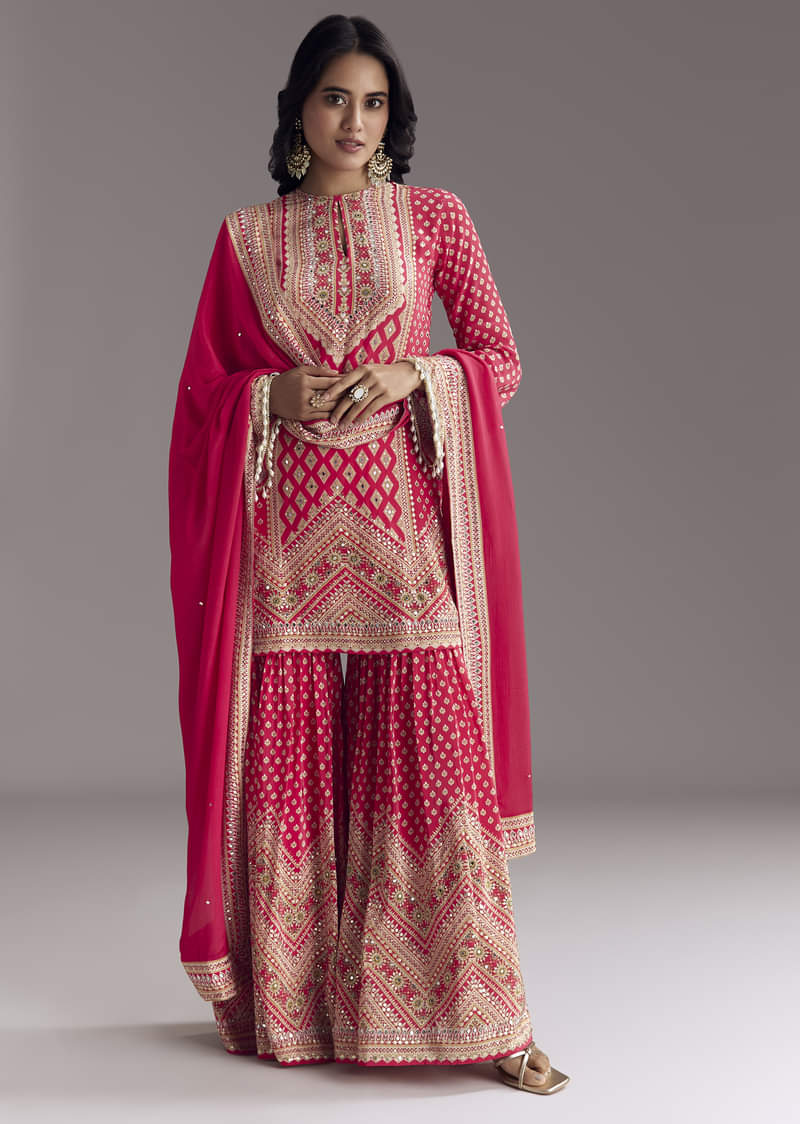 Red Printed Sharara Set - Image 3