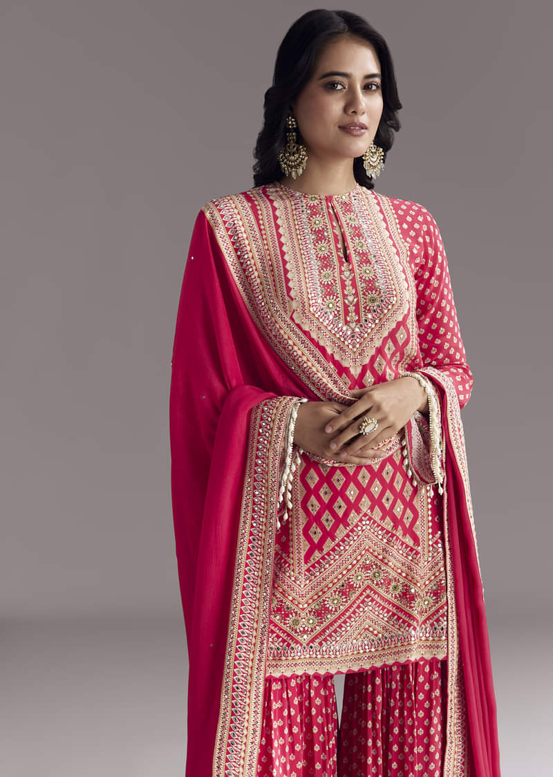 Red Printed Sharara Set - Image 4