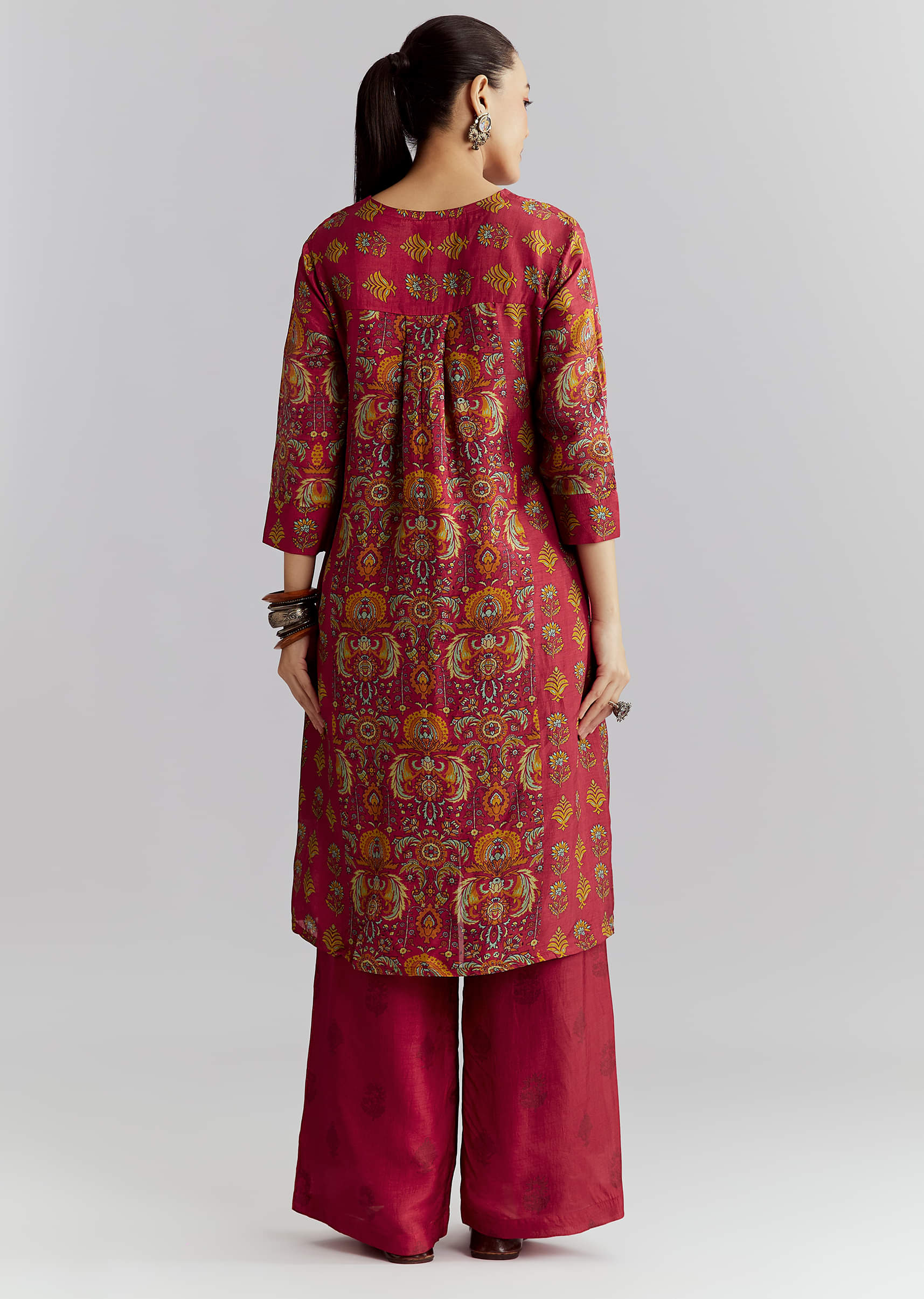 Red Silk Printed Co Ord Set With Heavy Embroidery - Image 5