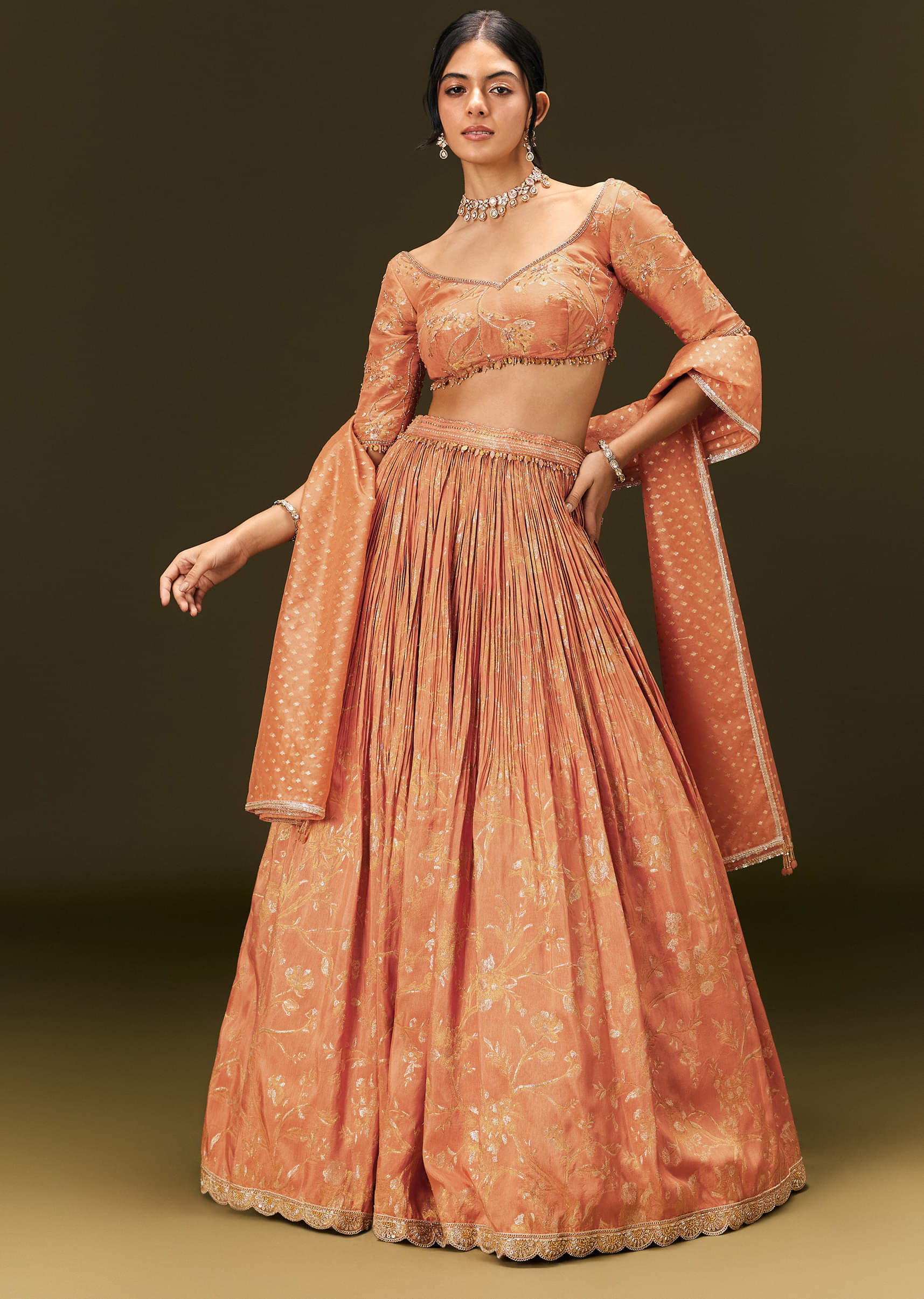 Rust Orange Tassel Embroidered Blouse With Lehenga And Dupatta - Image 8
