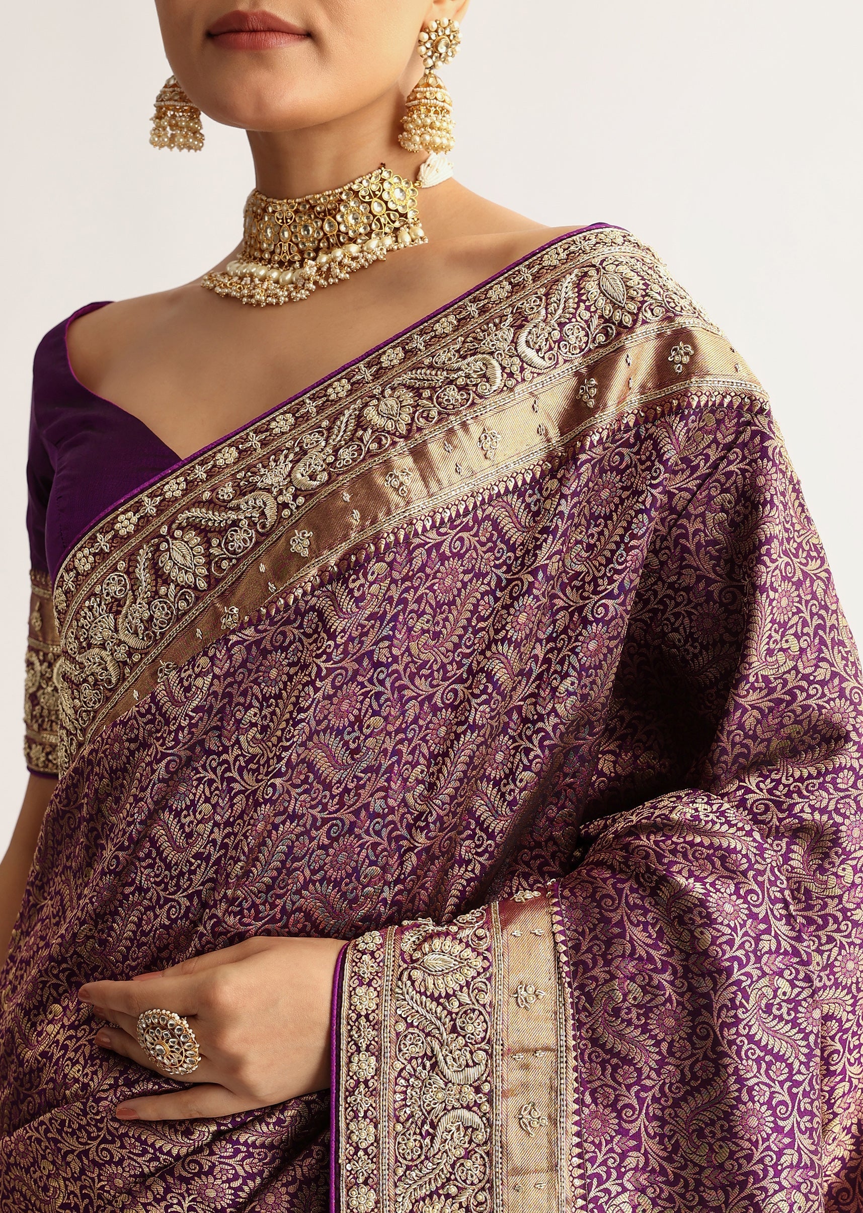 Rust Pink Tissue Saree With Zardosi Sequin Embroidery - Image 10