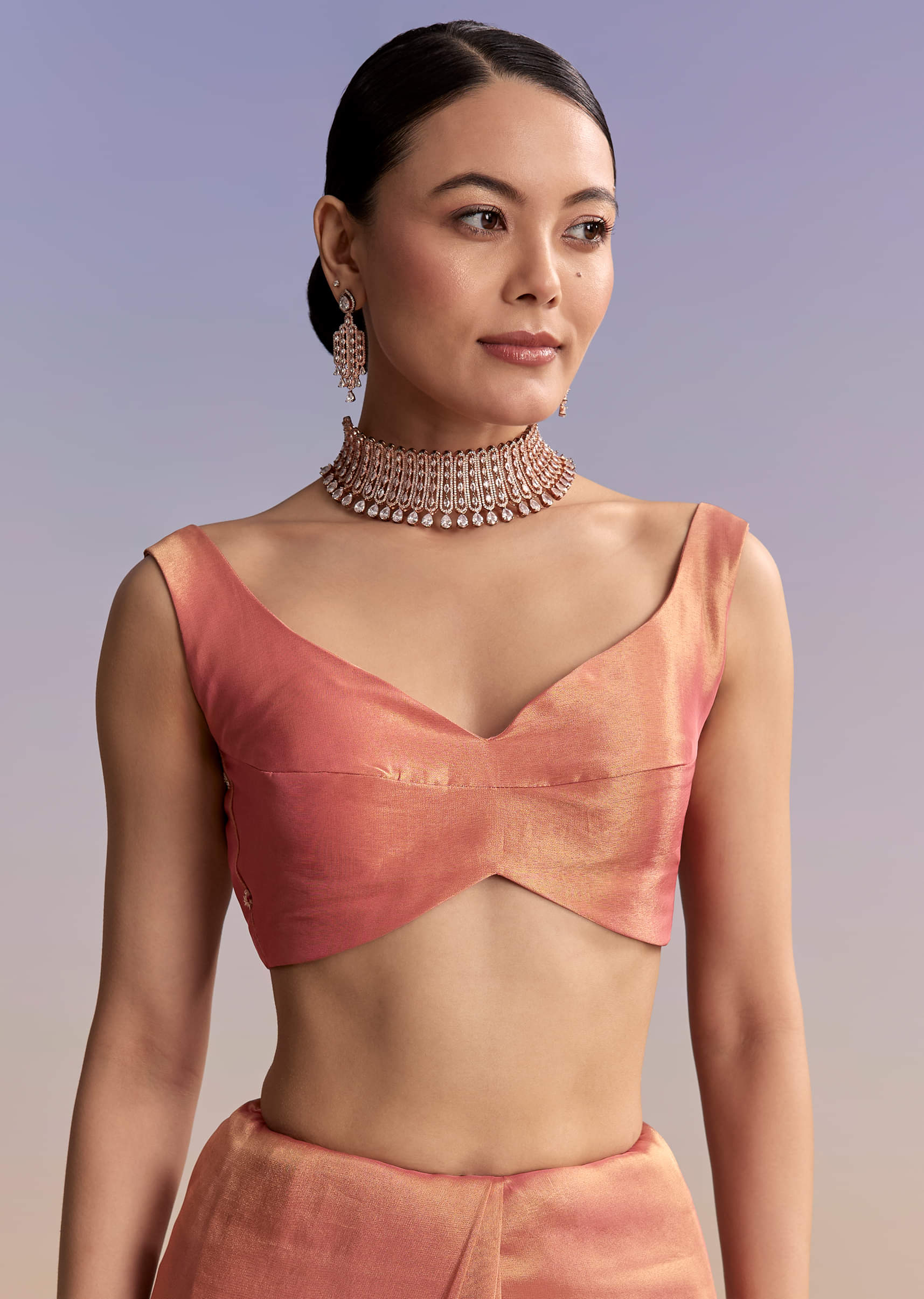 Rust Tissue Embroidered Saree With Cutdana And Stone Work - Image 7