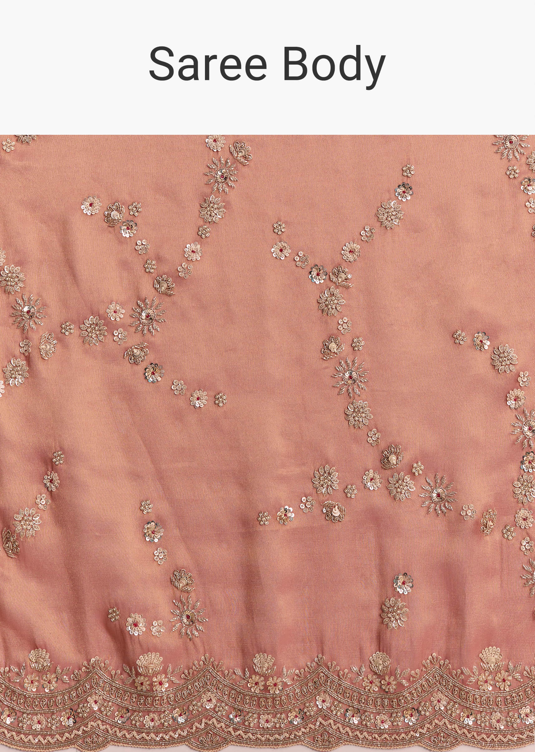 Rust Tissue Embroidered Saree With Cutdana And Stone Work - Image 9
