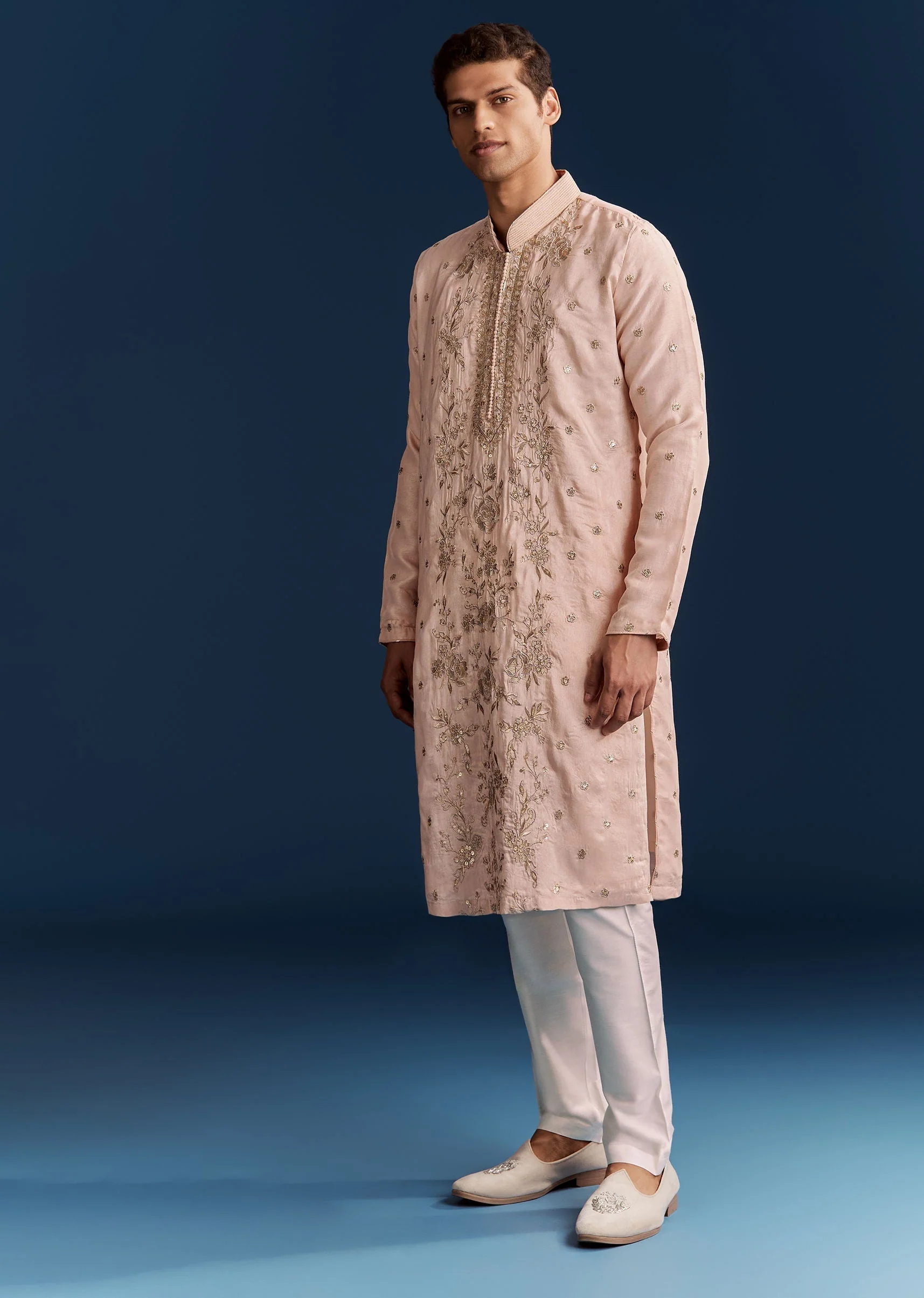 Silk Kurta Set With Resham Thread And Sequins - Image 3