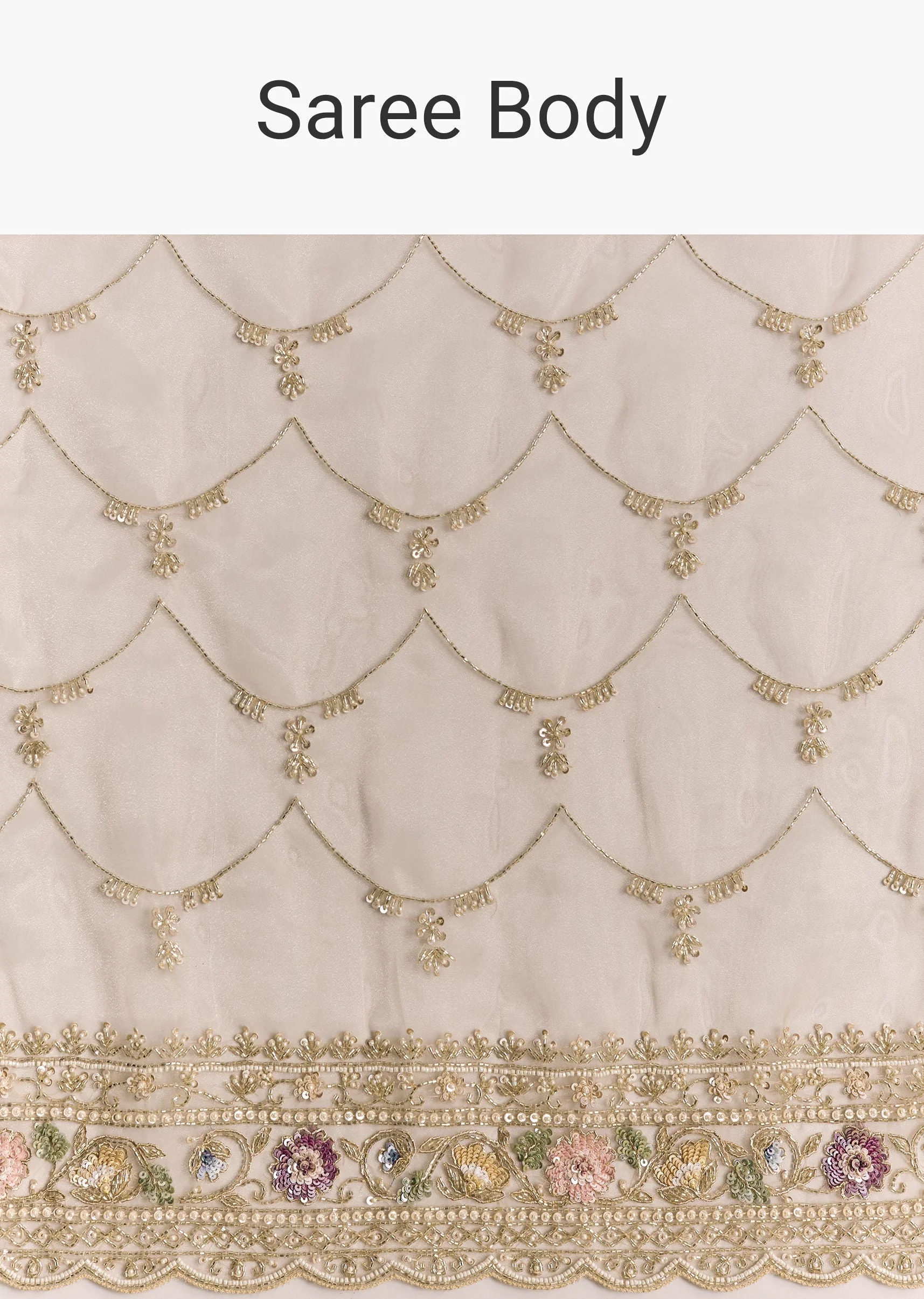 Silver Glass Tissue Saree With Jaal Work And Multicolor Sequin Embroidery - Image 9