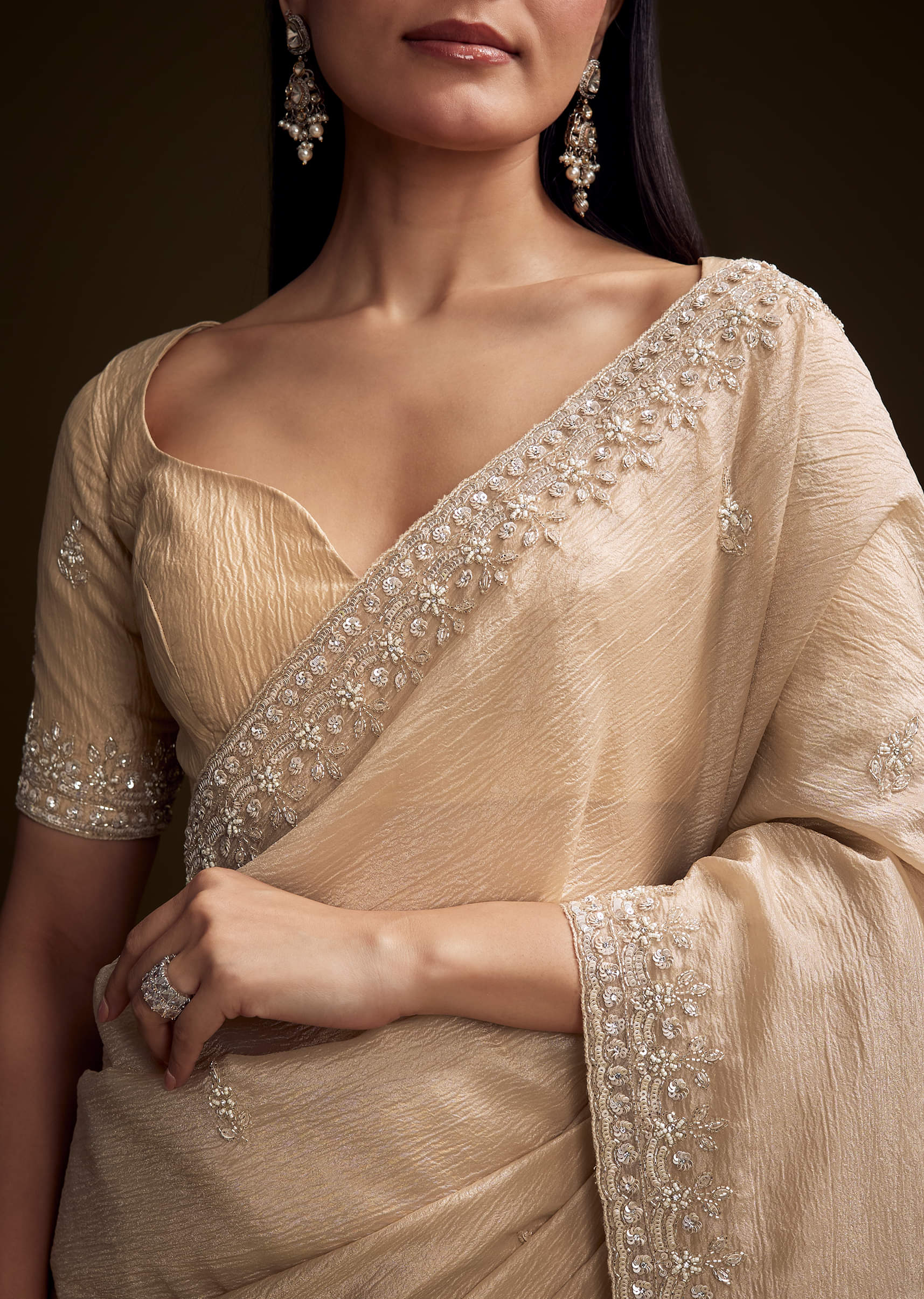 Silver Tissue Saree With Sequin And Stone Embroidery - Image 2