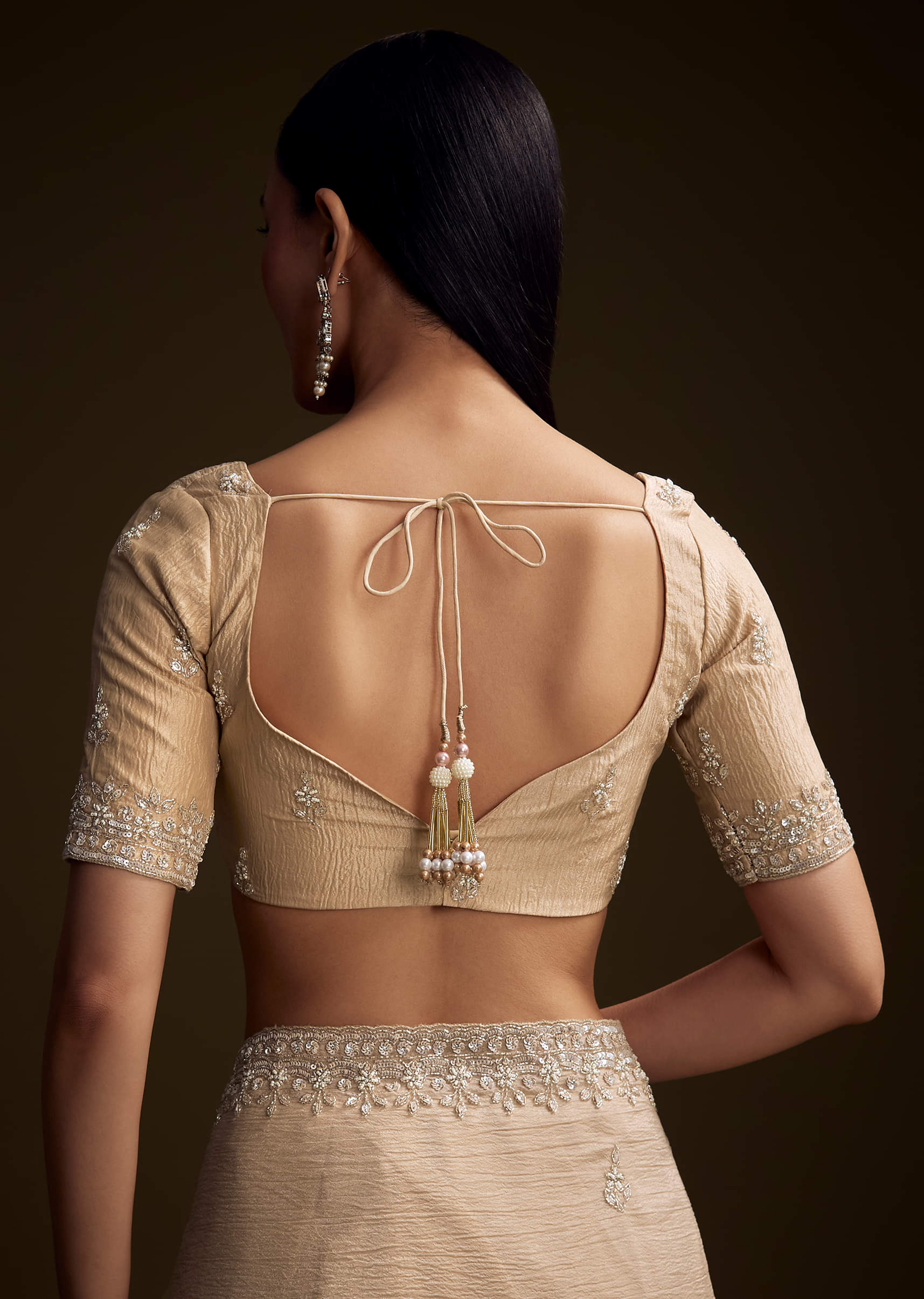 Silver Tissue Saree With Sequin And Stone Embroidery - Image 7