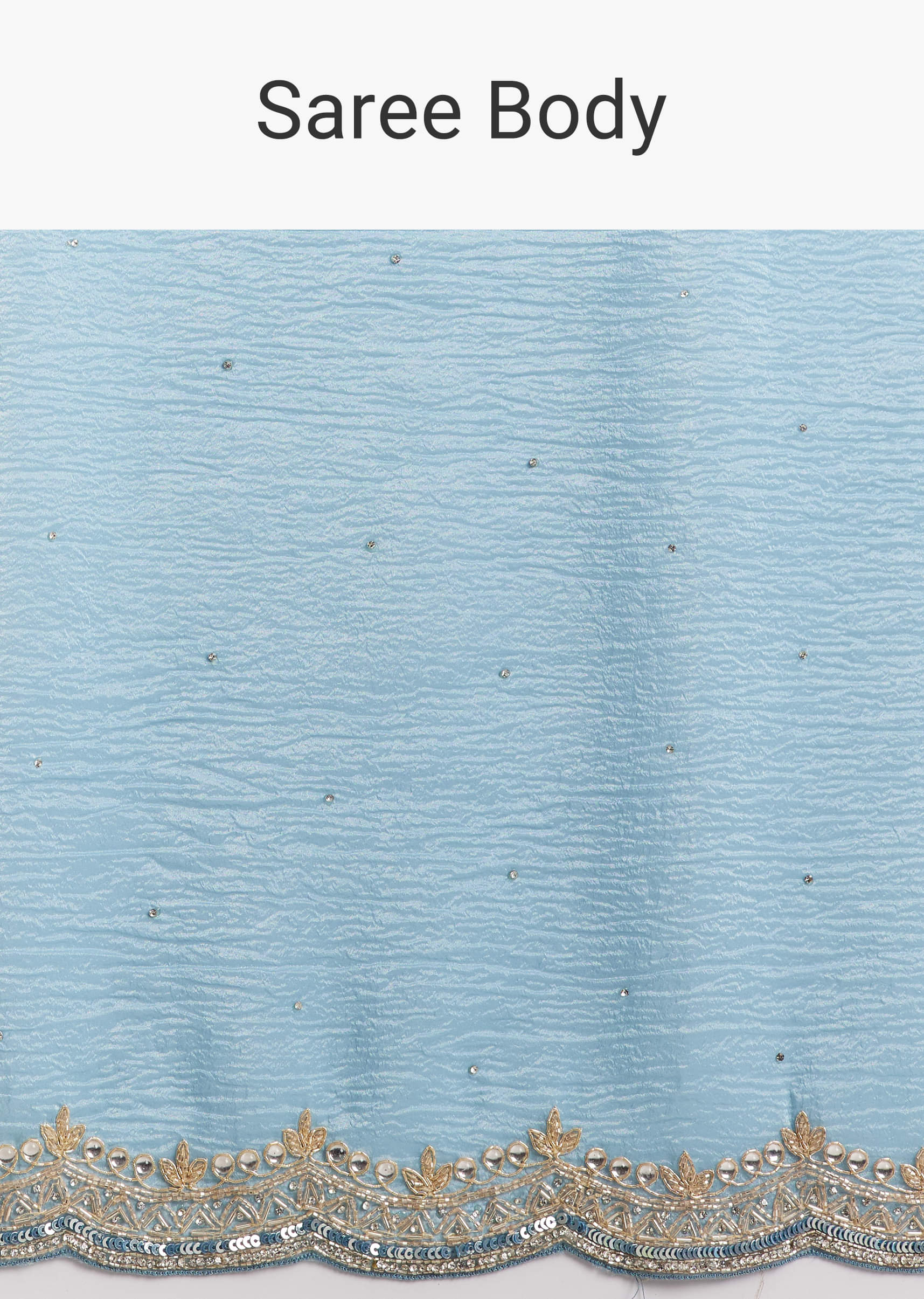 Sky Blue Tissue Saree With Scallop Border Embroidery - Image 8
