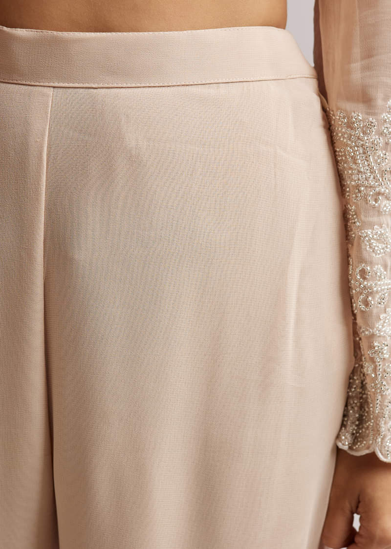 Soft Peach Beaded Kurti Pant Set With Dupatta - Image 6
