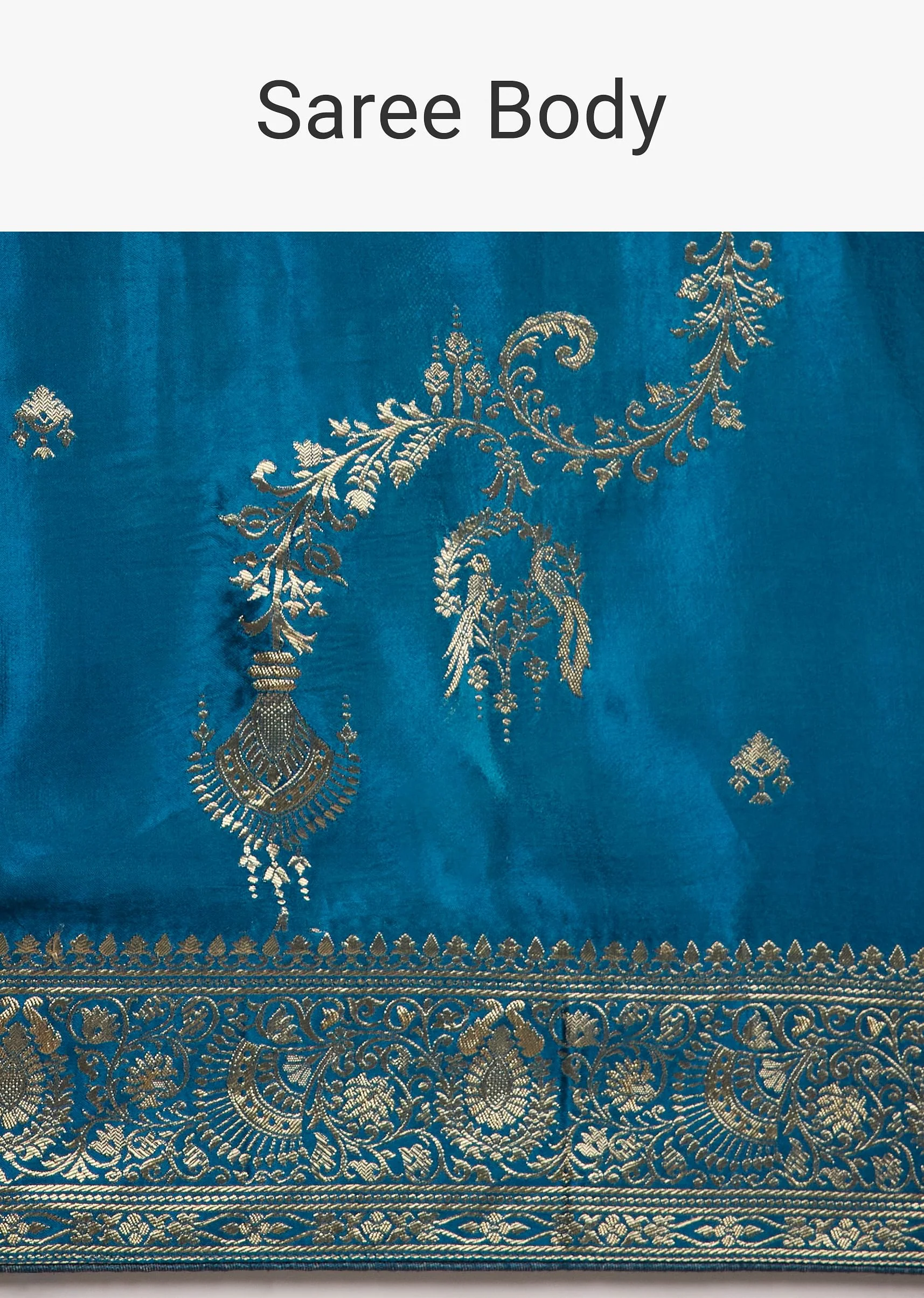 Teal Blue Satin Saree With Zari Woven Work - Image 9