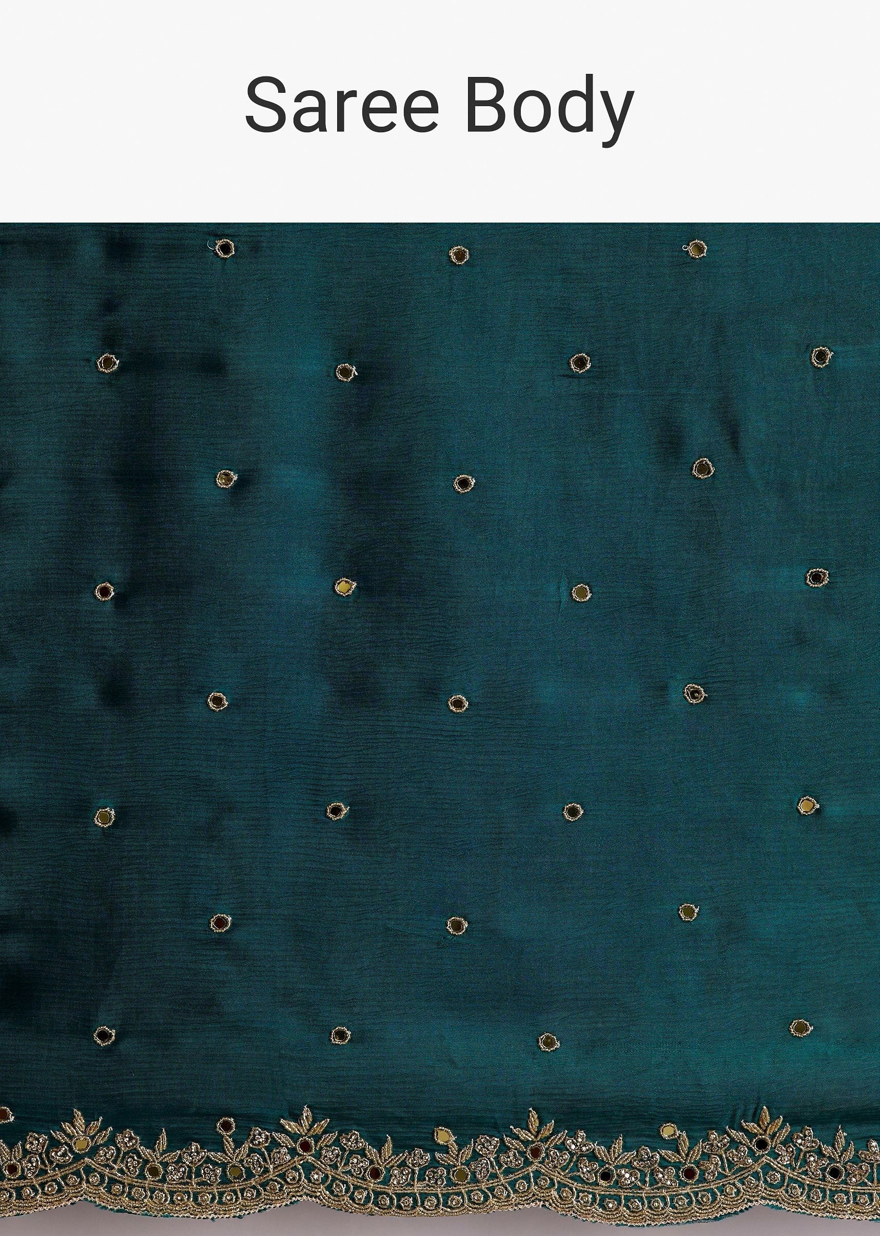 Teal Green Chinon Saree With Cutdana And Sequins Scallop Border - Image 9