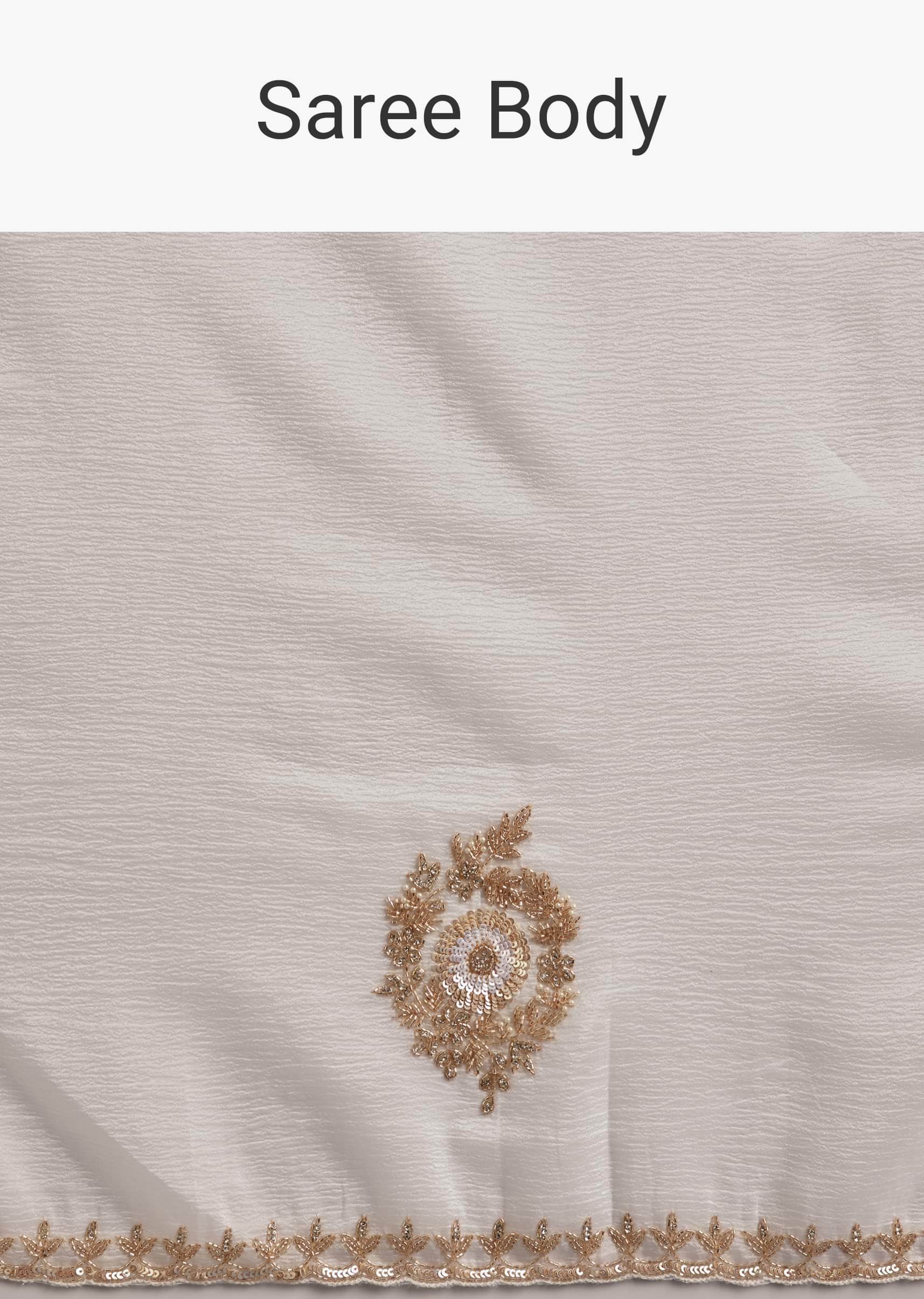 White Crushed Tissue Cutdana And Sequin Embroidered Saree - Image 9