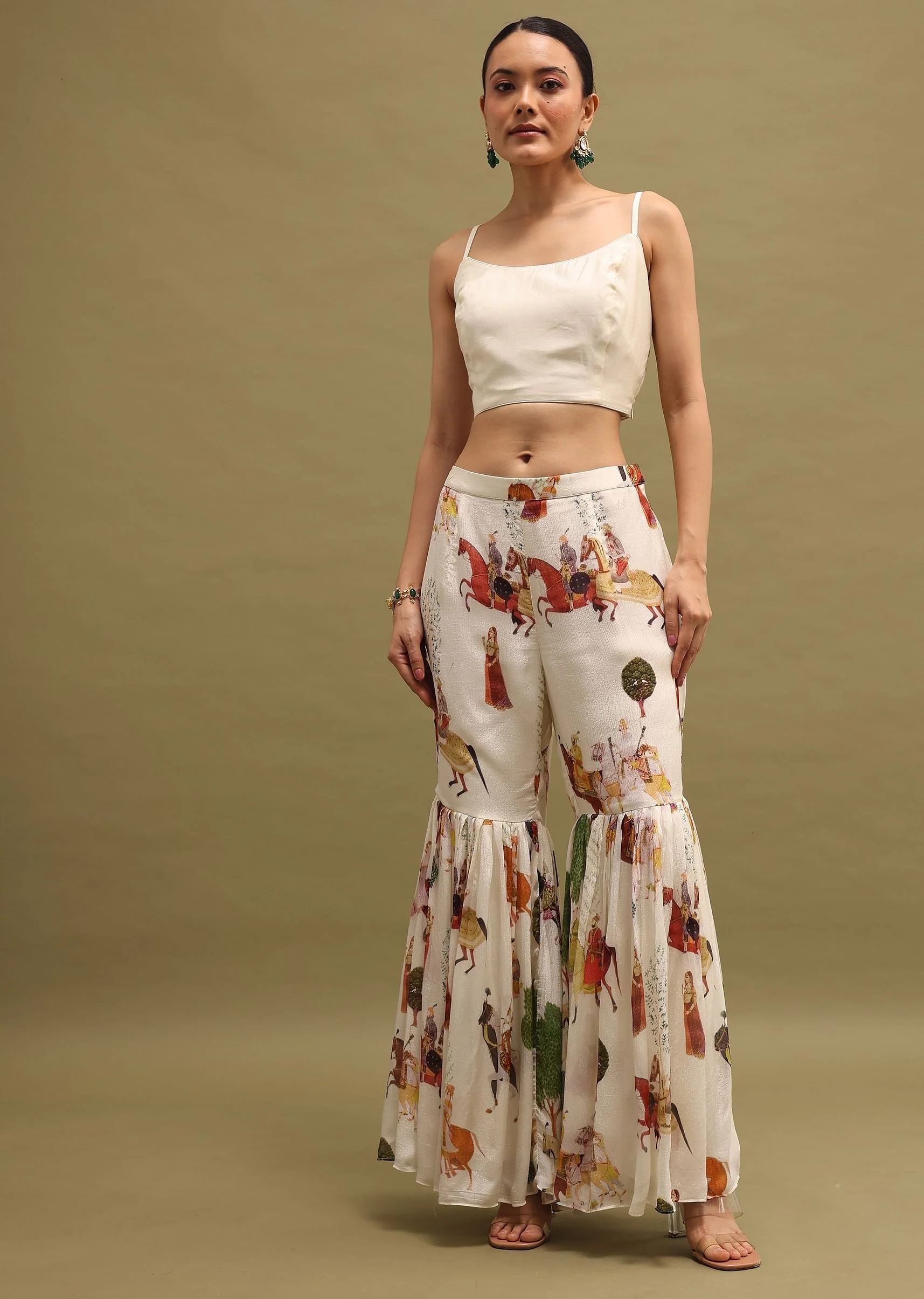 White Printed Georgette Crop Top And Sharara Set - Image 7