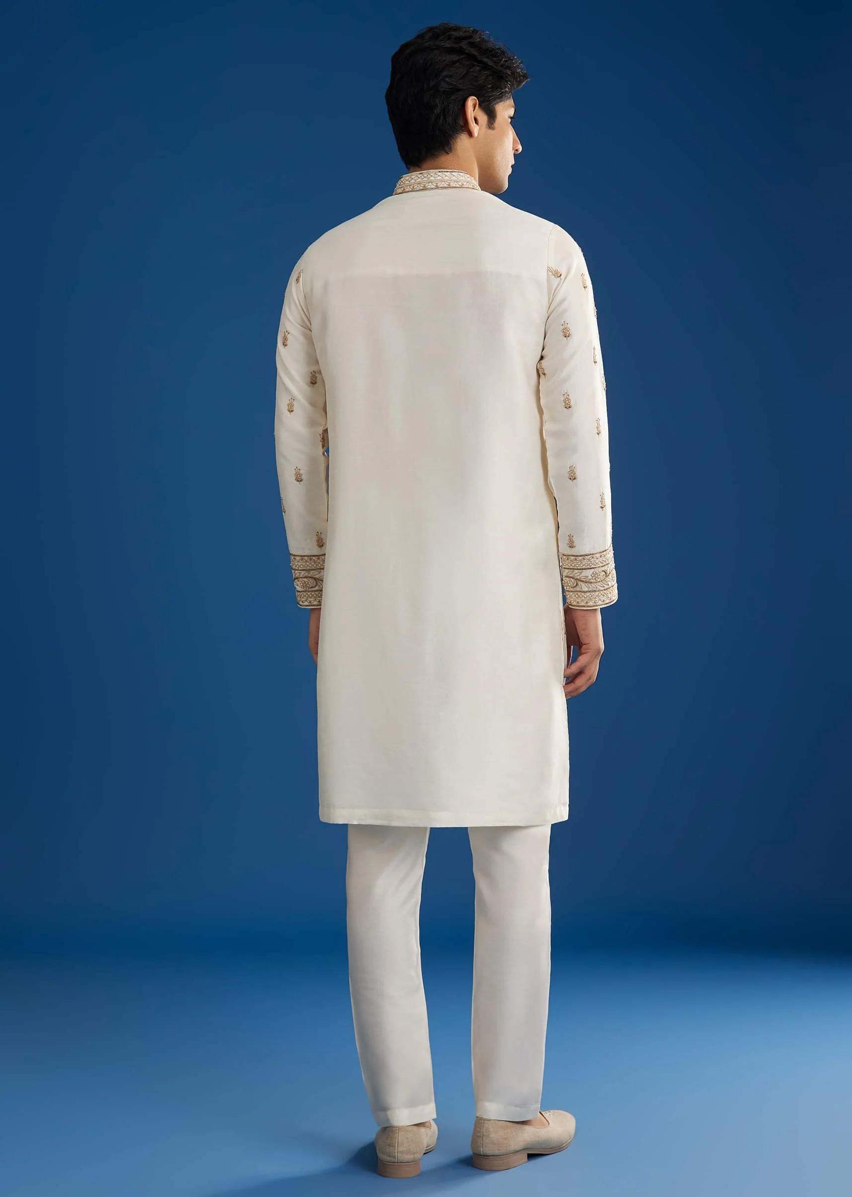 White Rawsilk Kurta Set With Zari Sequins And Cut Dana - Image 5